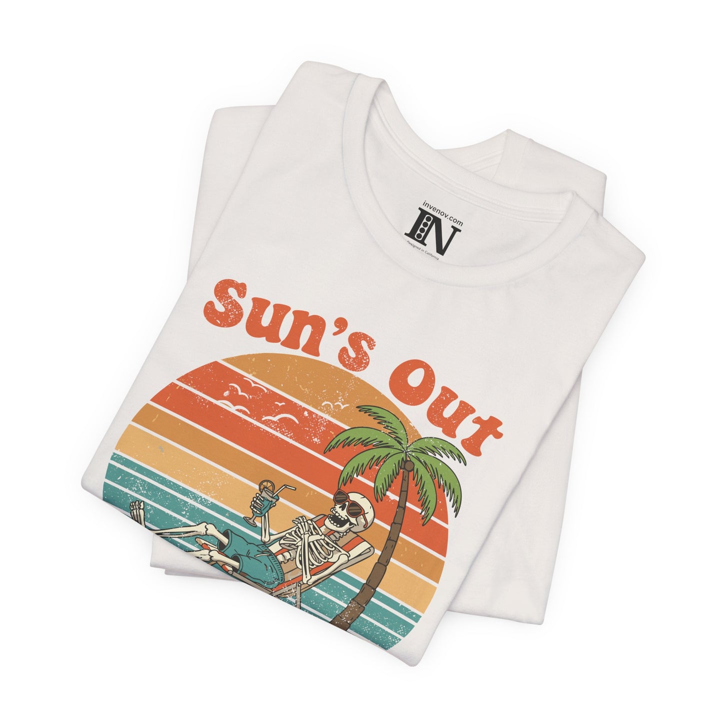 Skeleton Summer Sunset Shirt, Vintage Style Summer Beach Tee, Vacation Top, Retro Palm Tree Graphic Shirt, Funny Casual Gift for friends