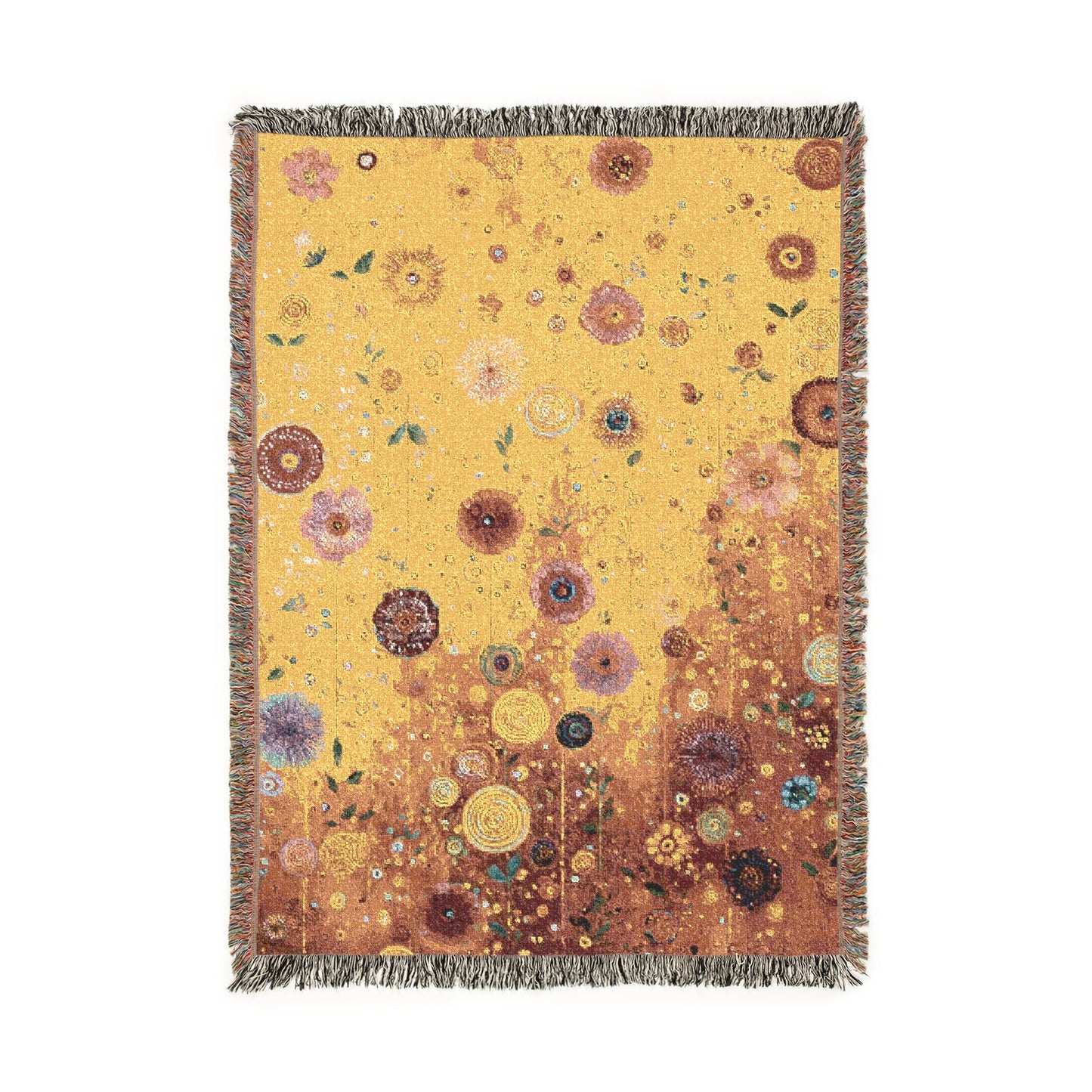 Abstract Floral Woven Blanket, Golden Floral Tapestry Woven Blanket with Fringe, Modern Home Decoration, Sofa Bed Cover Throw