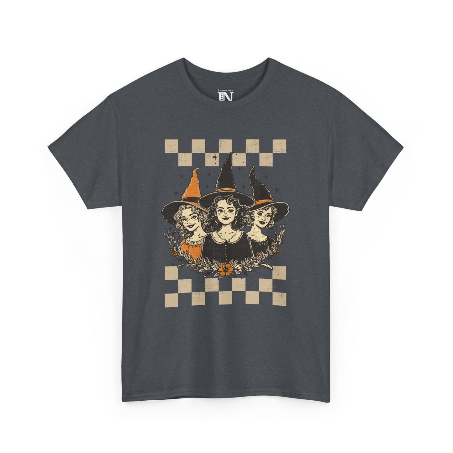 Vintage Style Halloween Witch Shirt, Cute Witches Shirt, Autumn Retro Fall Fashion Tee, Pumpkin Patch Shirt, Checkerboard Halloween Shirt