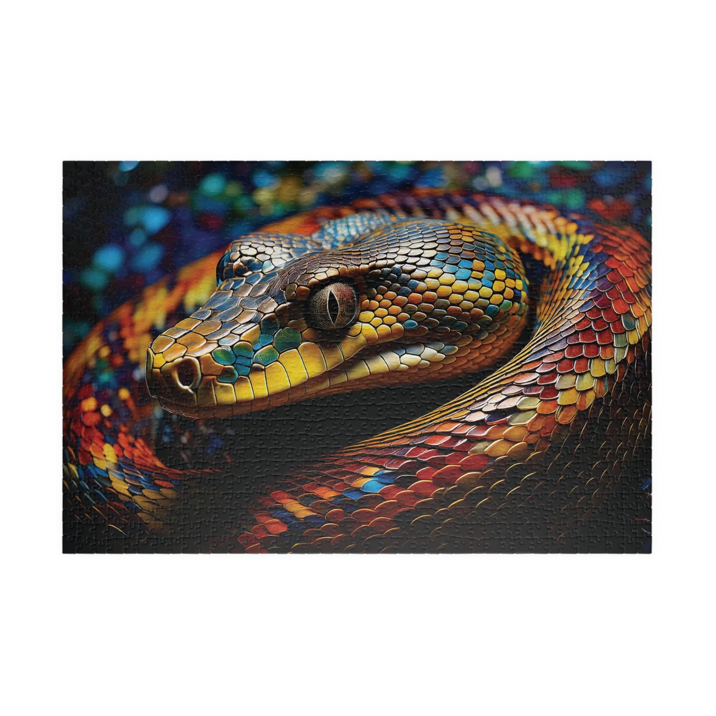 Snake Jigsaw Puzzle, Hyper-Realistic Snake Mosaic Art, 252 520 1014 pieces, Vivid Colors, Kaleidoscope Design, Colorful Snake Puzzle