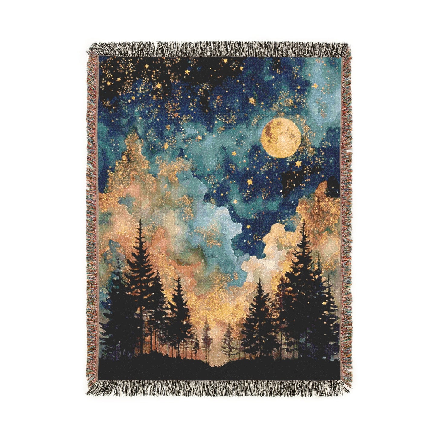 Celestial Woven Blanket, Moon and Stars Decor, Night Sky Tapestry, Cozy Home Gift, Nature Lover Sofa Bedding Throw, Galaxy Throw Blanket