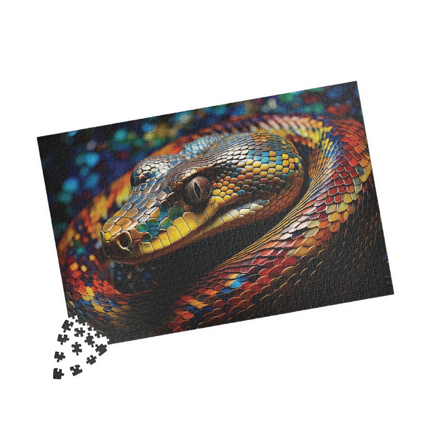 Snake Jigsaw Puzzle, Hyper-Realistic Snake Mosaic Art, 252 520 1014 pieces, Vivid Colors, Kaleidoscope Design, Colorful Snake Puzzle