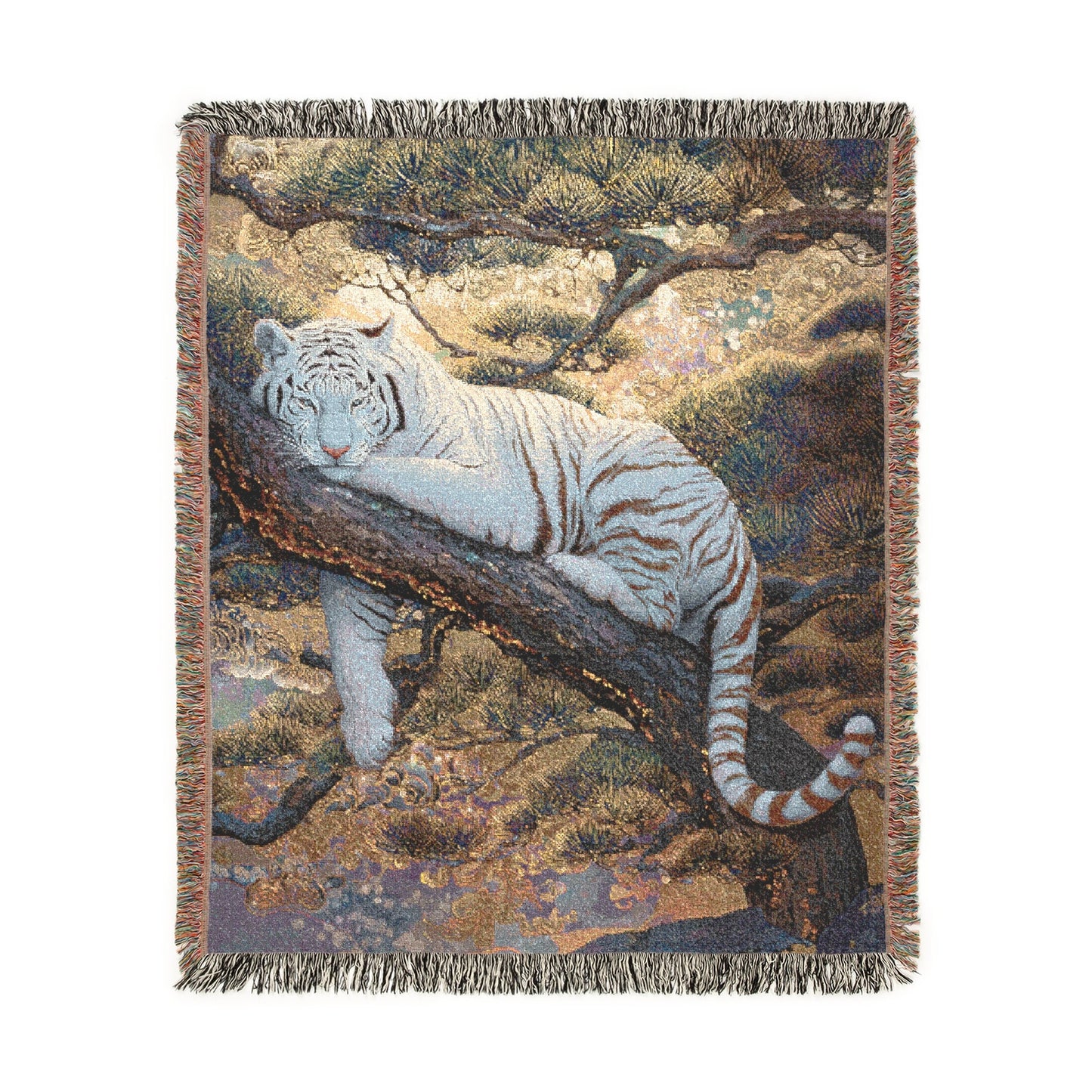 Majestic White Tiger Tapestry Home Decor Woven Blanket Throw, Oriental Asian Style Art Blanket, Tiger Lover Gift, Serene Wildlife Decor