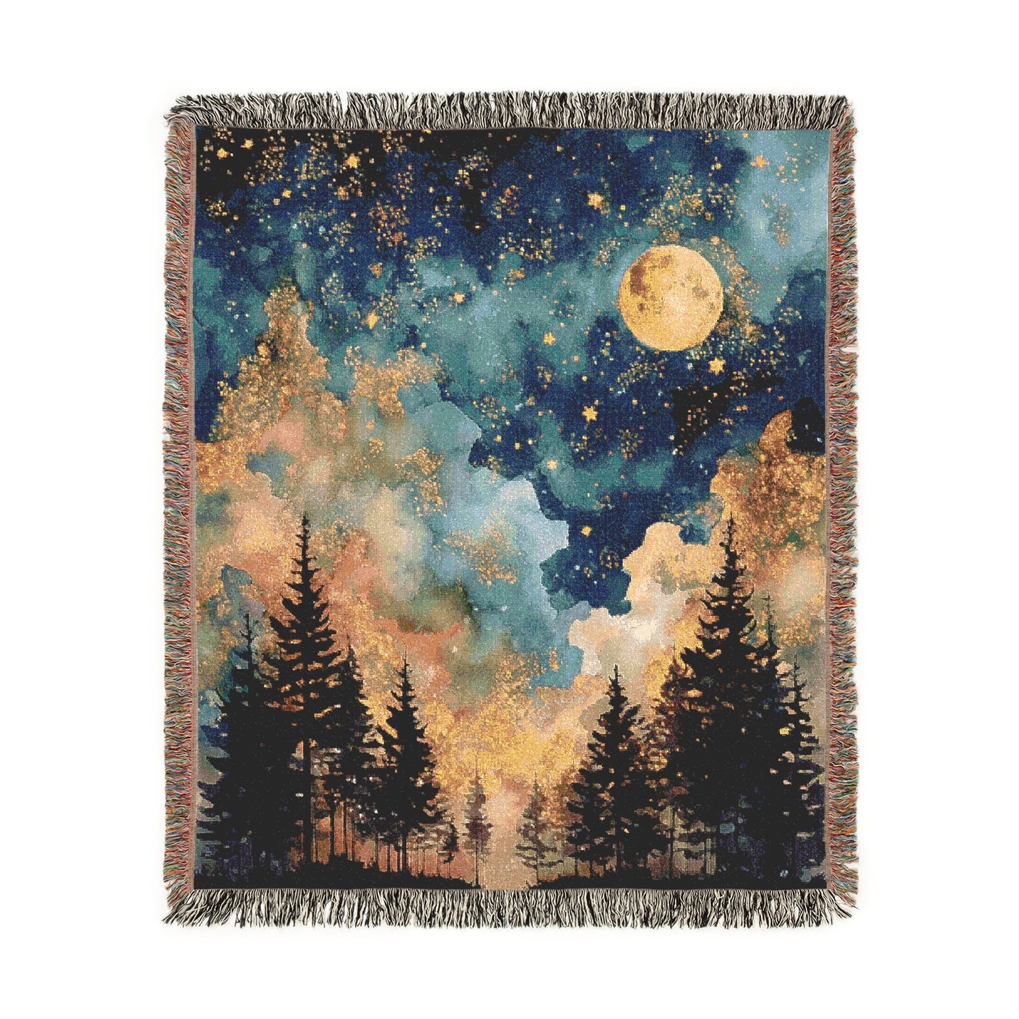 Celestial Woven Blanket, Moon and Stars Decor, Night Sky Tapestry, Cozy Home Gift, Nature Lover Sofa Bedding Throw, Galaxy Throw Blanket