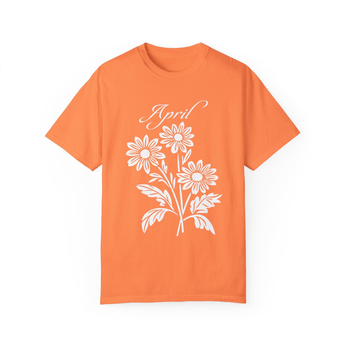 Comfort Colors April Daisy Flower Unisex Garment-Dyed T-shirt, White Flower Tee, April Birthday Gift, Floral Shirt, Gift for Her