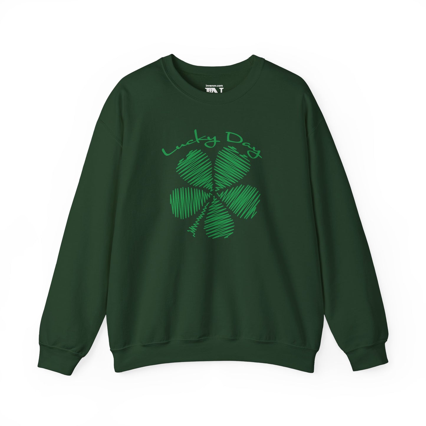 Lucky Day Sweatshirt, St Patrick's Day Green Clover Sweater, Lucky Day Script, Cozy Crewneck Jumper, Soft Blend Material, Comfortable Fun