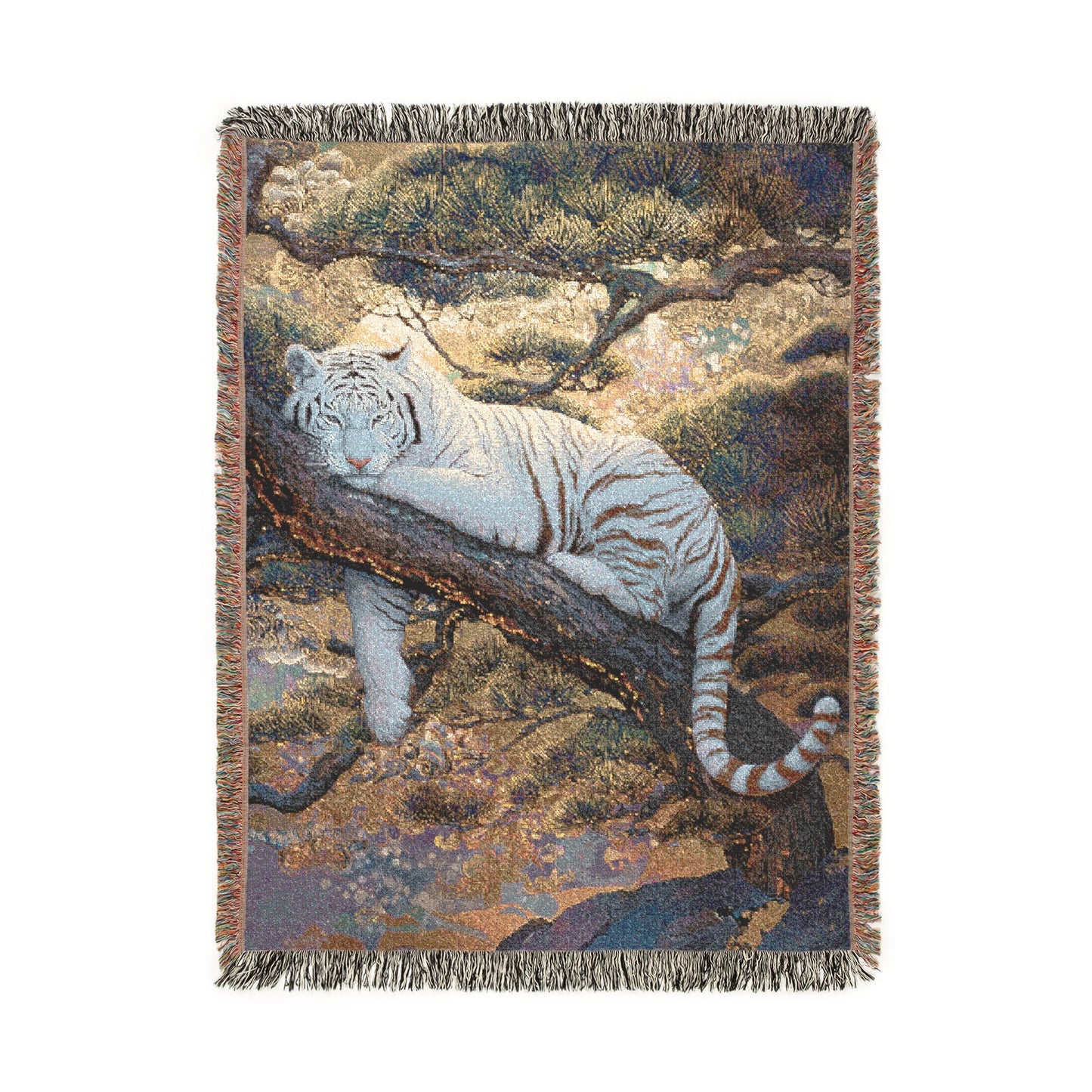 Majestic White Tiger Tapestry Home Decor Woven Blanket Throw, Oriental Asian Style Art Blanket, Tiger Lover Gift, Serene Wildlife Decor