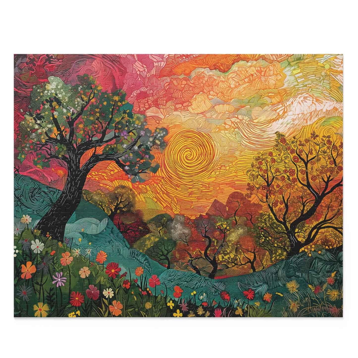 Nature Painting Puzzle, Colorful Tree Flower Puzzle, Family Game, Artistic Jigsaw Puzzle, Home Decor, Wall Art, 120 252 500 pieces