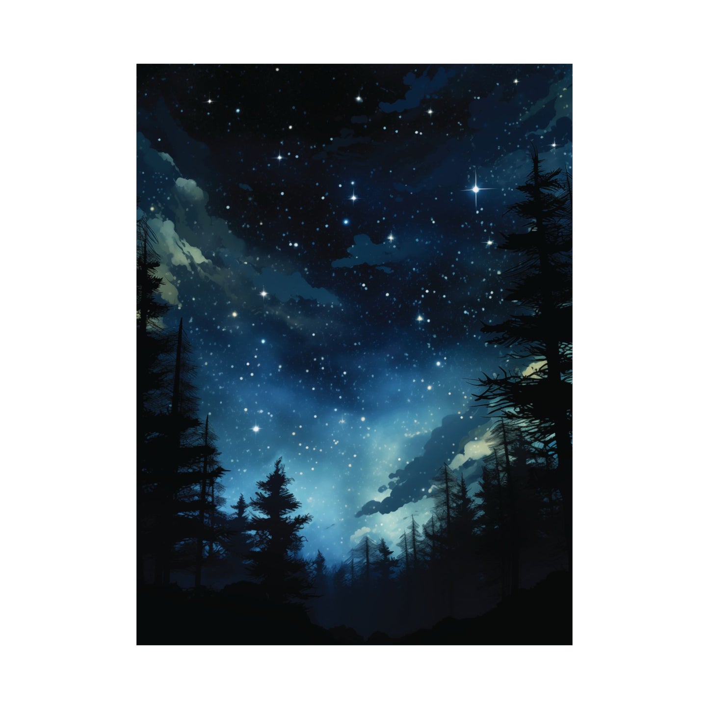 Night Sky Vertical Poster, Starry Forest Scene, Nature Lover Gift, Celestial Star Wall Art, Skyline Illustration Print, Astronomy Decor