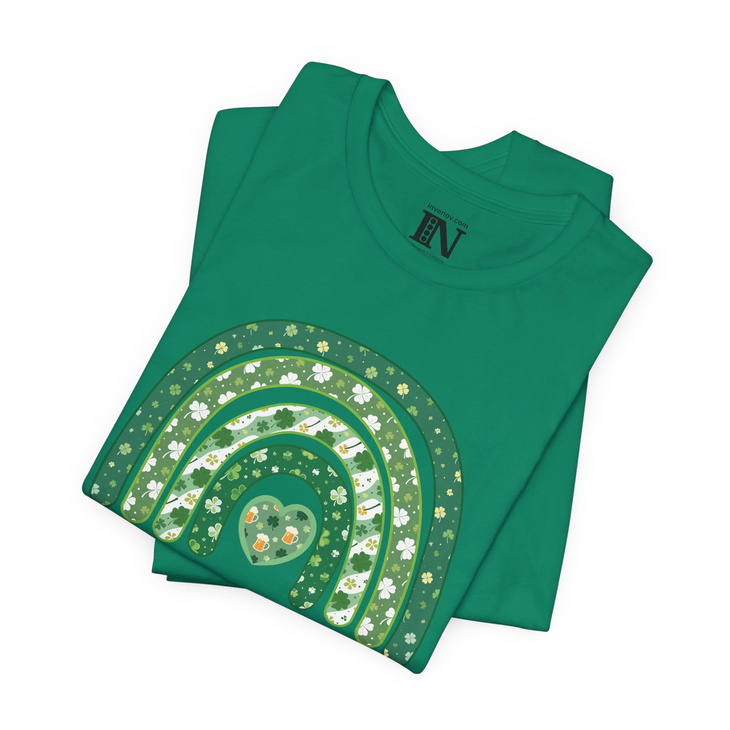 St Patrick's Day Rainbow T-Shirt, Lucky Shamrock Tee, Irish Beer Lover Top, Festive Clover Shirt, Heart Motif Apparel, St Patricks Day Gift