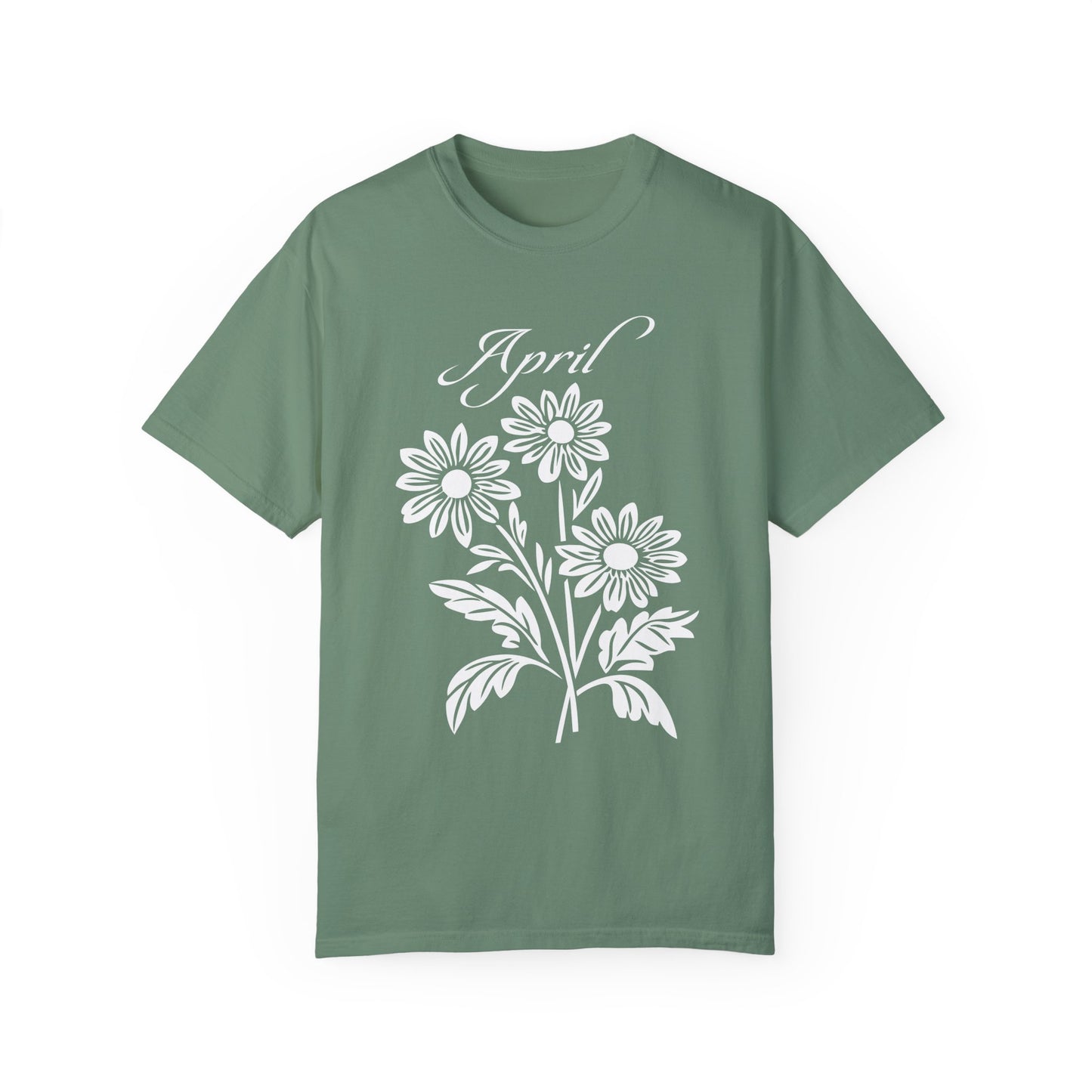 Comfort Colors April Daisy Flower Unisex Garment-Dyed T-shirt, White Flower Tee, April Birthday Gift, Floral Shirt, Gift for Her