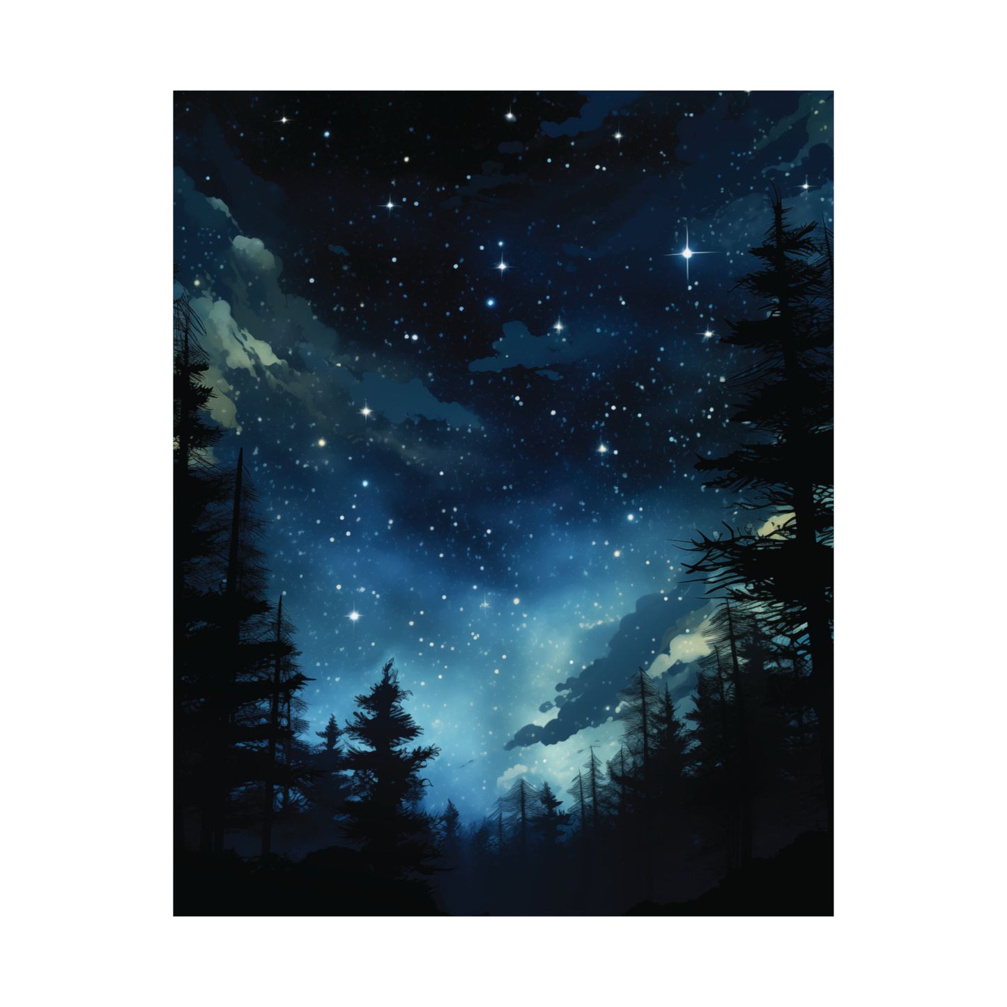 Night Sky Vertical Poster, Starry Forest Scene, Nature Lover Gift, Celestial Star Wall Art, Skyline Illustration Print, Astronomy Decor