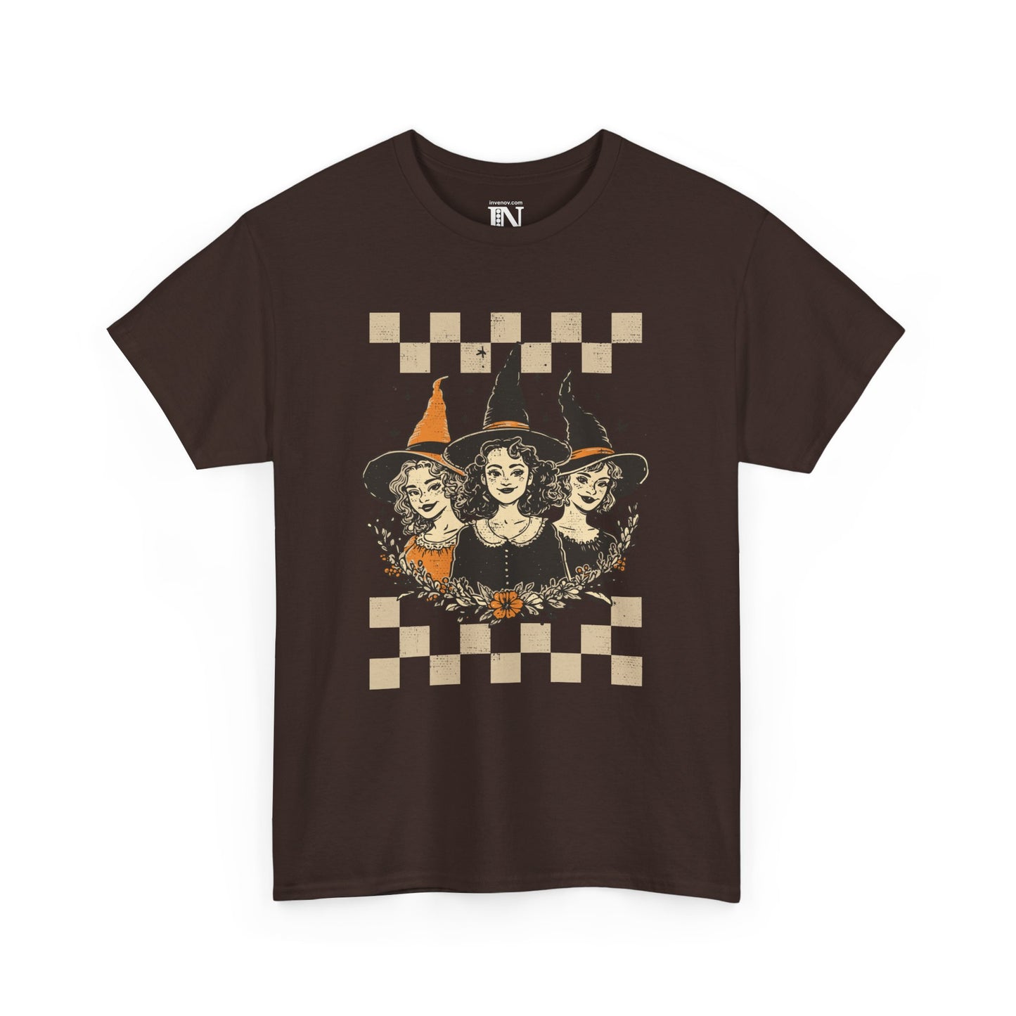 Vintage Style Halloween Witch Shirt, Cute Witches Shirt, Autumn Retro Fall Fashion Tee, Pumpkin Patch Shirt, Checkerboard Halloween Shirt