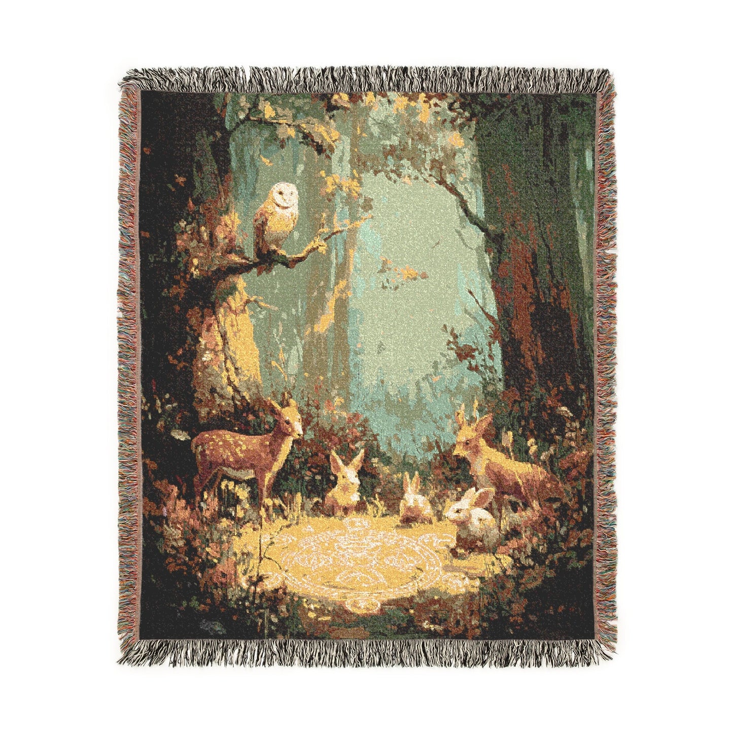 Woodland Storybook Woven Blanket, Forest Wildlife Throw, Nature Lover Home Decor, Artisanal Tapestry, Rustic Living Room Accent