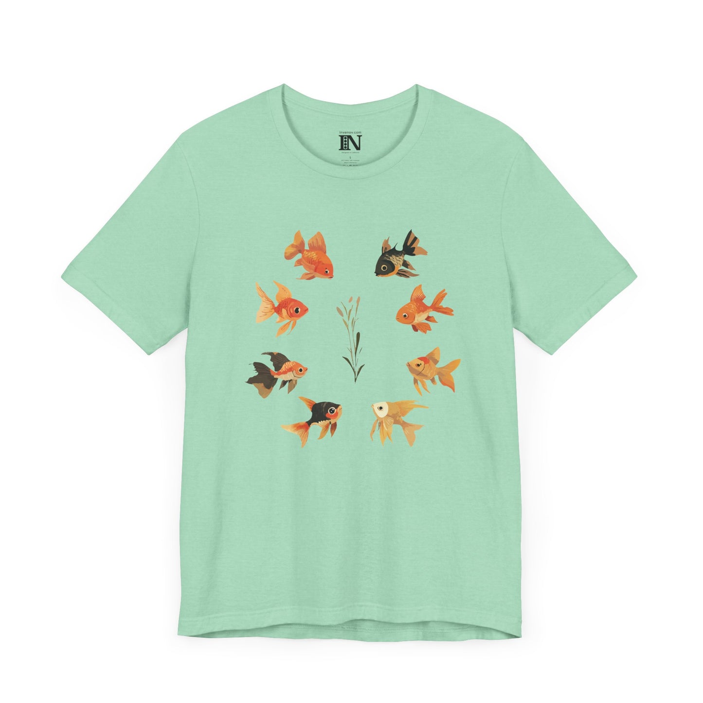 Goldfish Circle Shirt, Watercolor Style Fish Lover Tshirt, Aquatic Plant Nature Shirt, Minimalist Artistic Cotton Top, Summer Outfit Gift