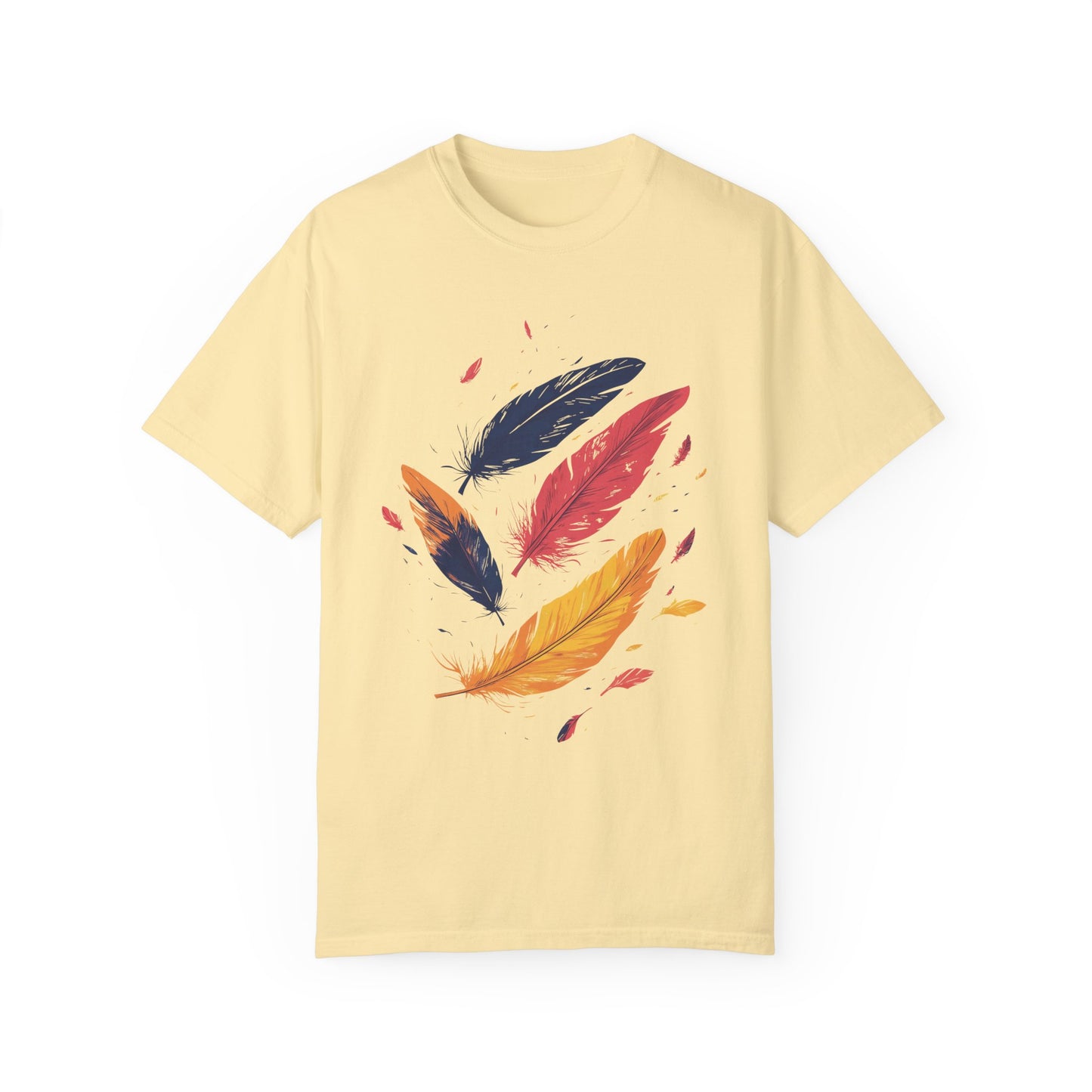 Comfort Colors Colorful Feathers Unisex Garment-Dyed T-shirt, Vibrant Feather Shirt, Nature-Inspired Top, Creative Artistic Shirt