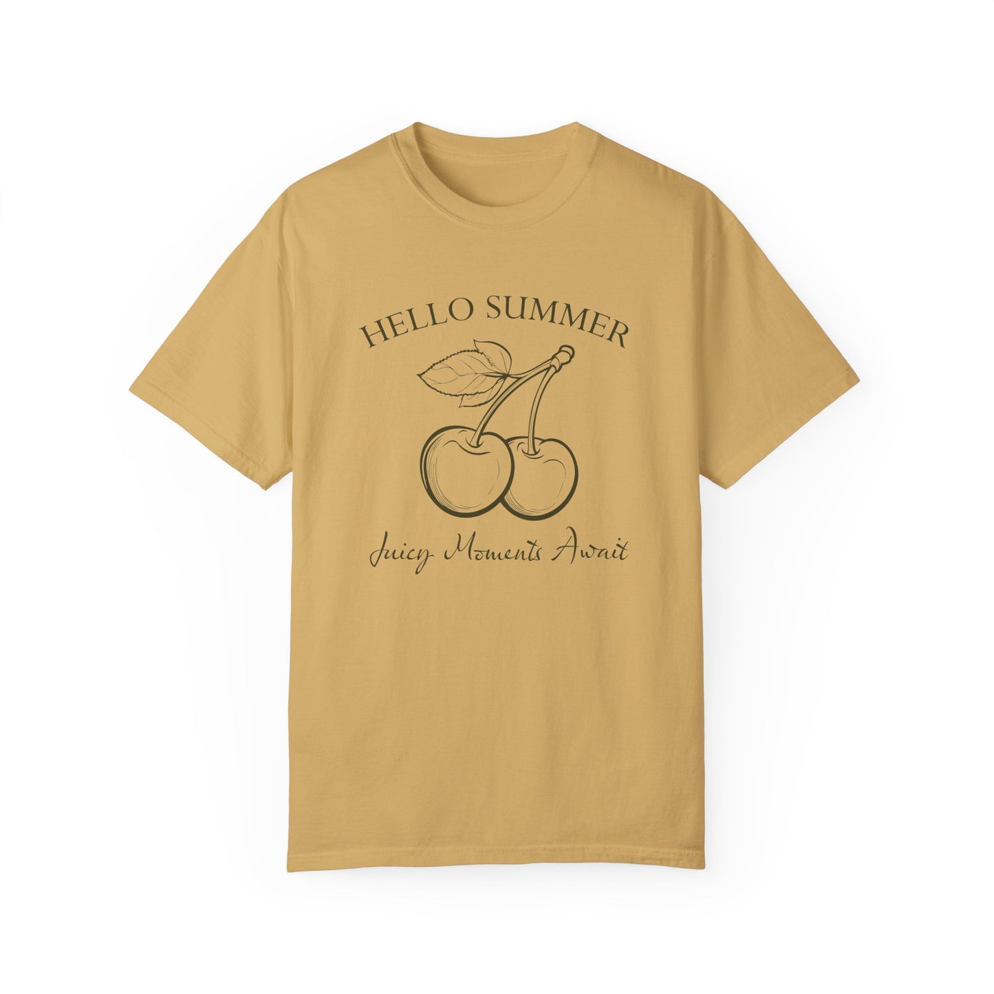Comfort Colors Summer Cherries Garment-Dyed Shirt, Hello Summer T-Shirt, Minimalist Cherry Illustration Shirt, Summer Season Shirt