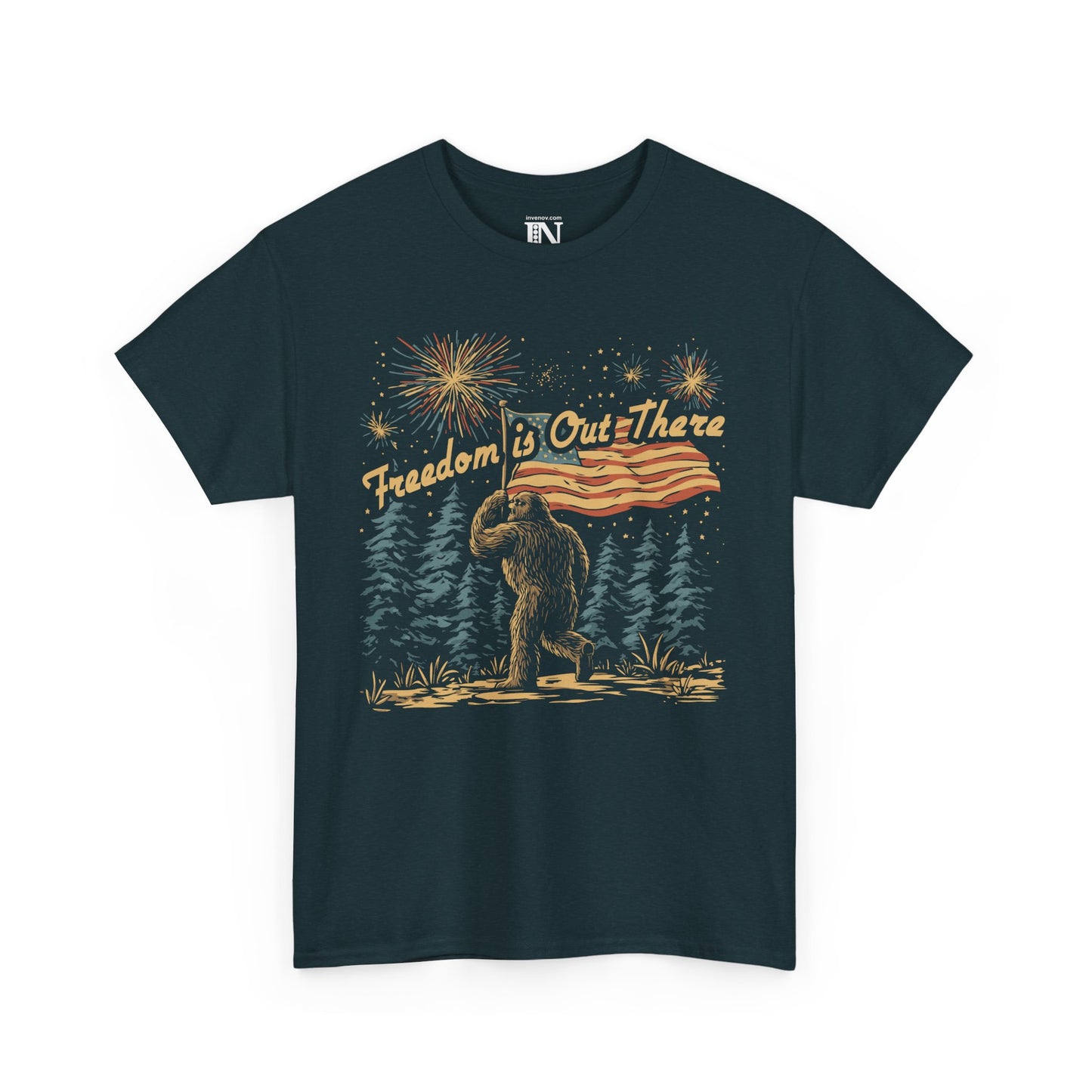 Sasquatch Independence Day Shirt, Patriotic Fourth of July Shirt, Freedom is Out There Tee, Retro American Flag Tee, Funny American Shirt