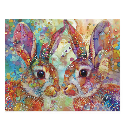 Rabbit Puzzle, Bunny Jigsaw Puzzle, Colorful Bunny Puzzle, Artistic Rabbit Puzzle, 120 pieces, 252 pieces, 500 pieces, Family Game Puzzle