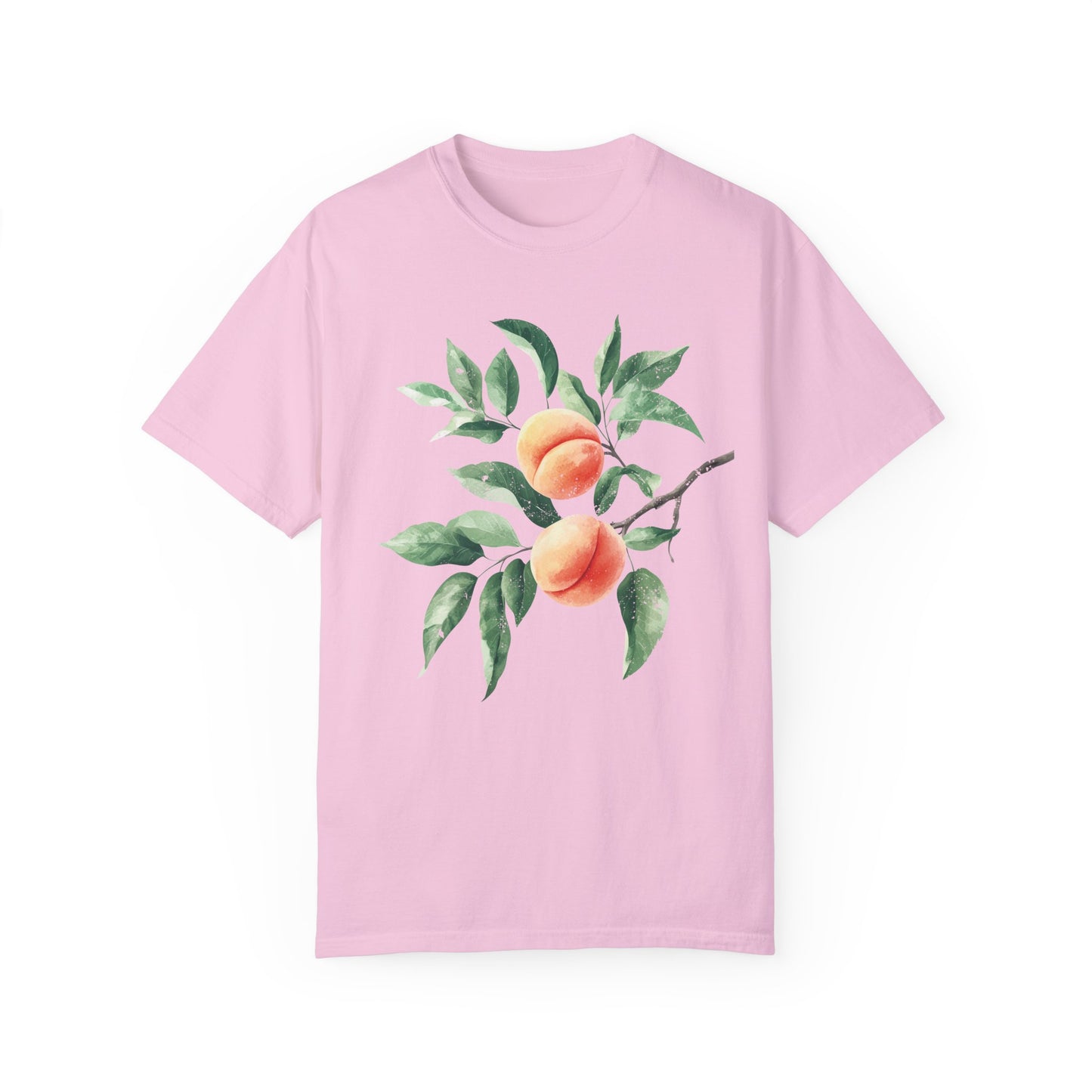 Comfort Colors Peach Branch Watercolor Style Garment-Dyed T-shirt, Botanical Boho Summer Tee, Worn-in Distressed Art Shirt, Fruit Lover