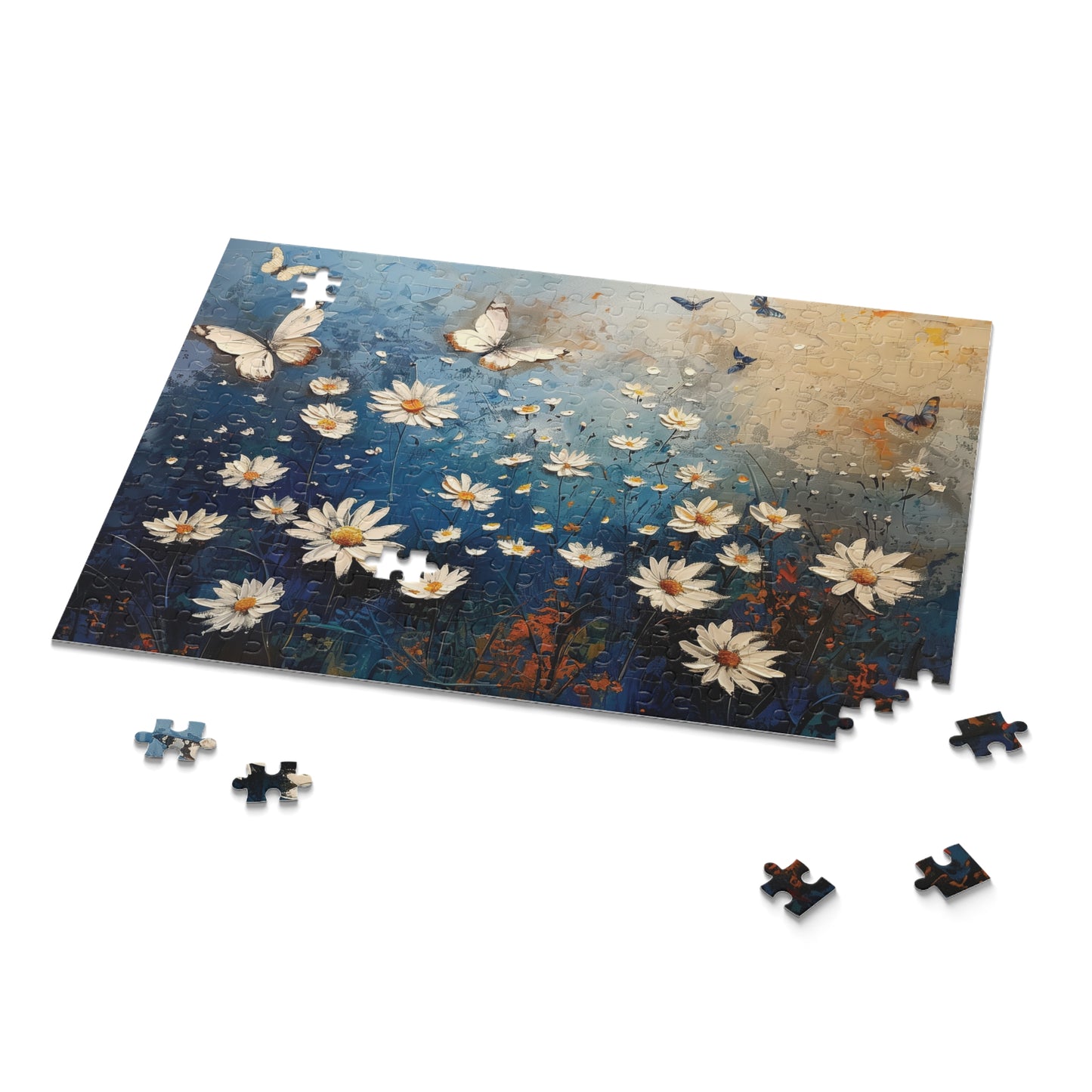 Daisy Flower Puzzle, Butterfly Jigsaw Puzzle, Beautiful Painting Puzzle, Artistic Puzzle, 120 pieces, 252 pieces, 500 pieces, Family Game