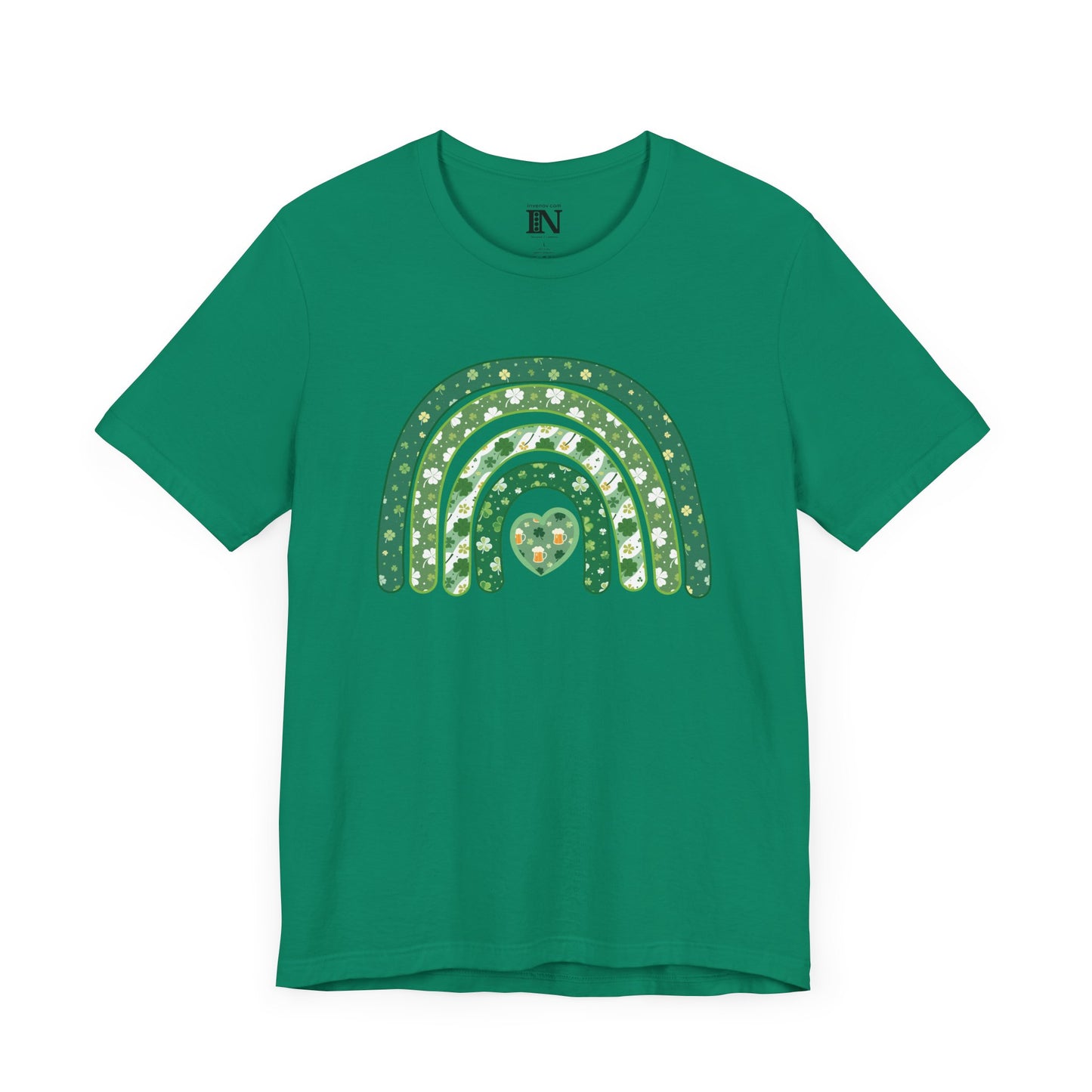 St Patrick's Day Rainbow T-Shirt, Lucky Shamrock Tee, Irish Beer Lover Top, Festive Clover Shirt, Heart Motif Apparel, St Patricks Day Gift