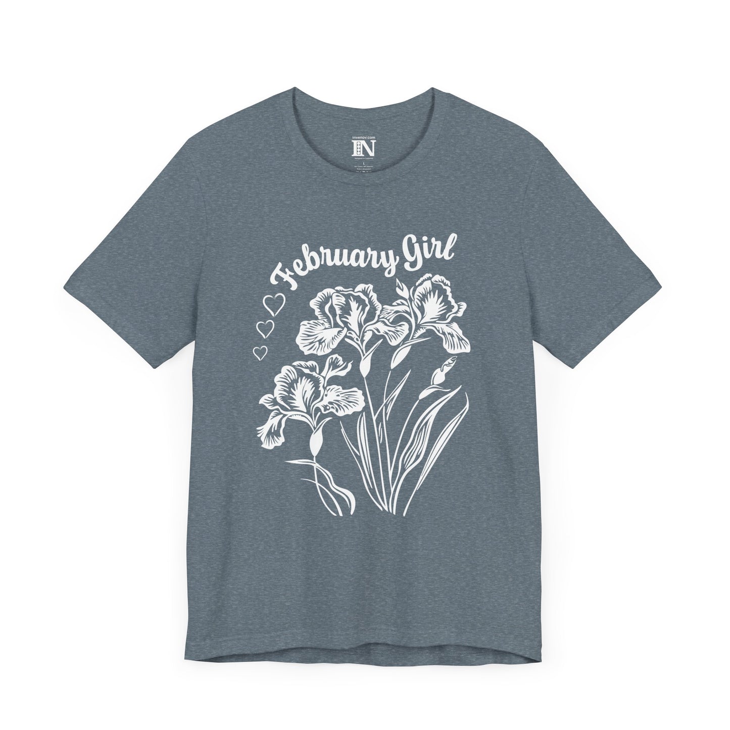 Iris Flower February Girl T-Shirt, Birth Flower Tee, Retro Style Floral Shirt, Monochrome Graphic Top, Classic Beauty February Birthday
