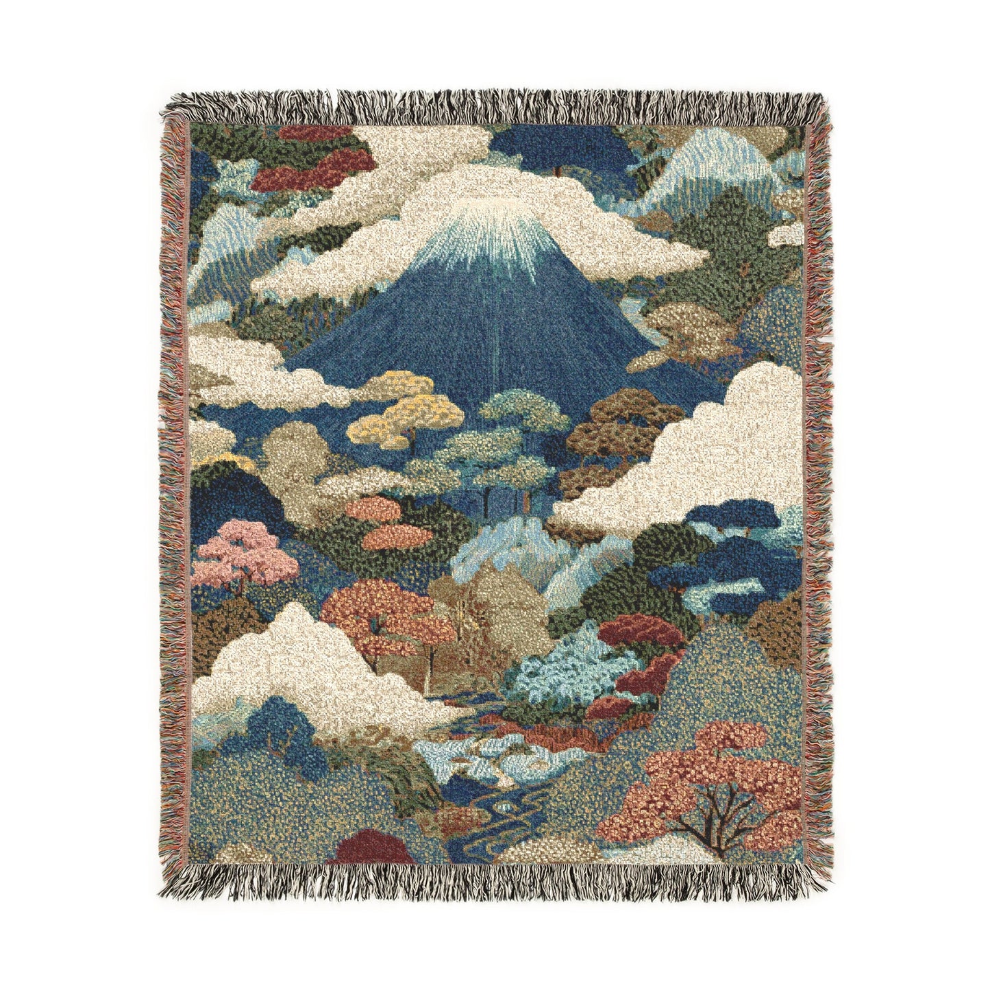 Mount Fuji Woven Blanket, Japanese Landscape Throw, Boho Artistic Japan Tapestry Blanket, Cozy Nature-Inspired Home Decor, Sofa Bed Cover