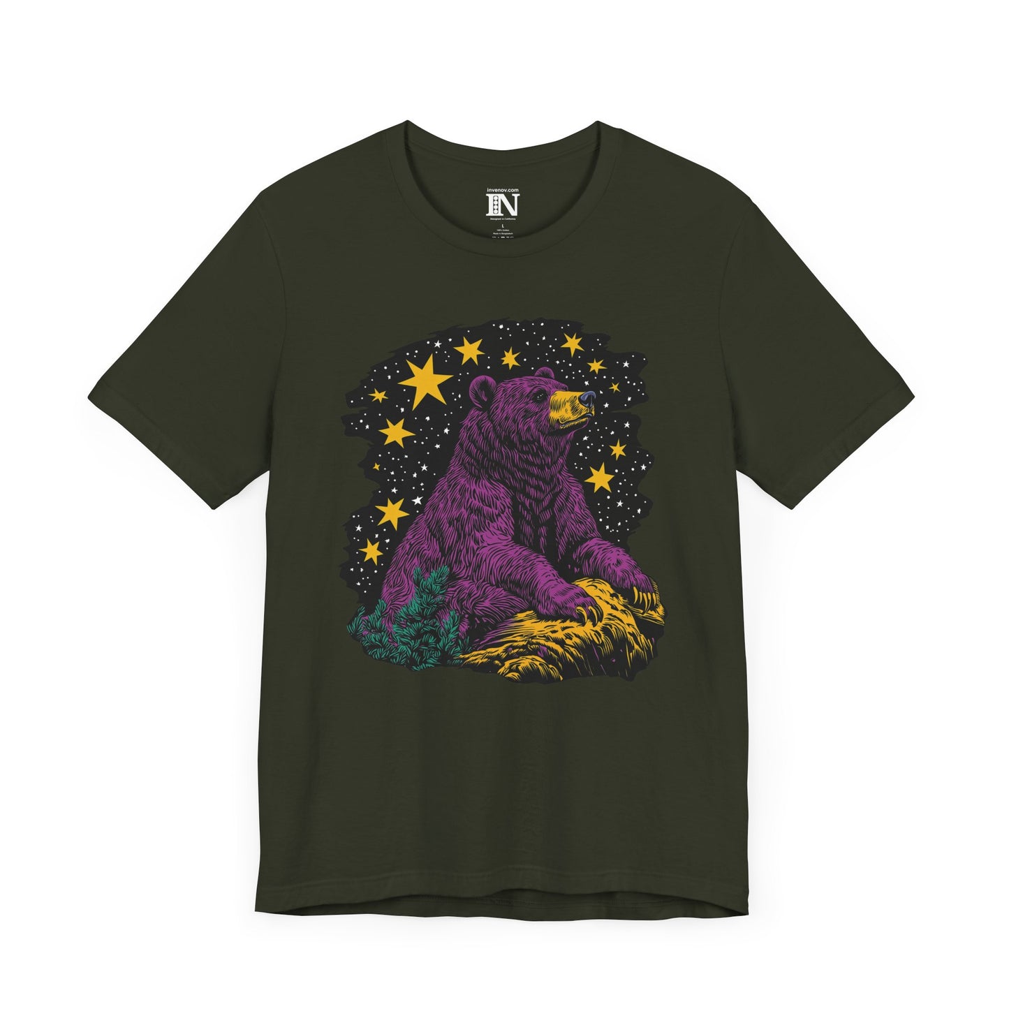 Bear Night Sky T-Shirt, Graphic Animal Tee, Colorful Moonlight Shirt, Pop Art Bear Top, Unisex Jersey Short Sleeve Tee