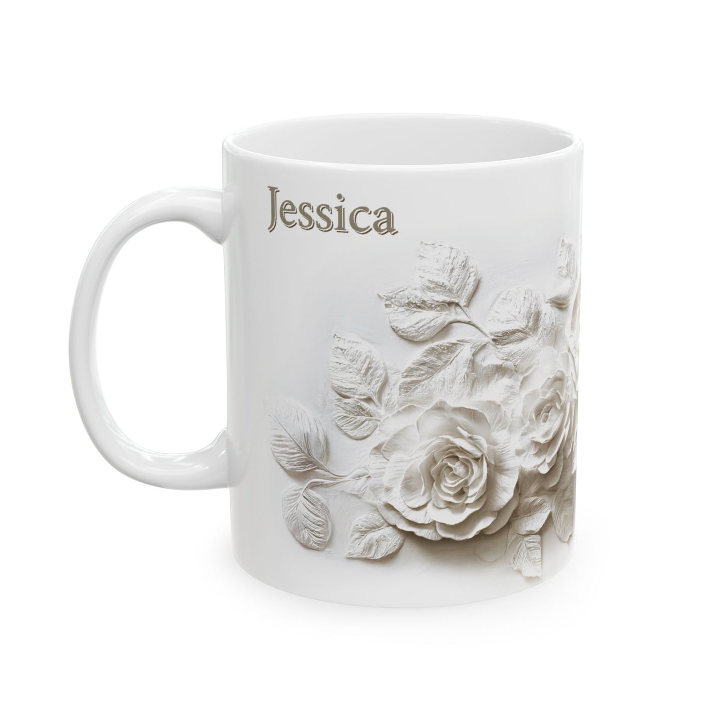 Personalized Elegant Rose Design Mug, Custom Faux Embossed Floral Print Ceramic Mug, Faux 3D Flower Mug, Flower Plaster Style Print Tea Cup