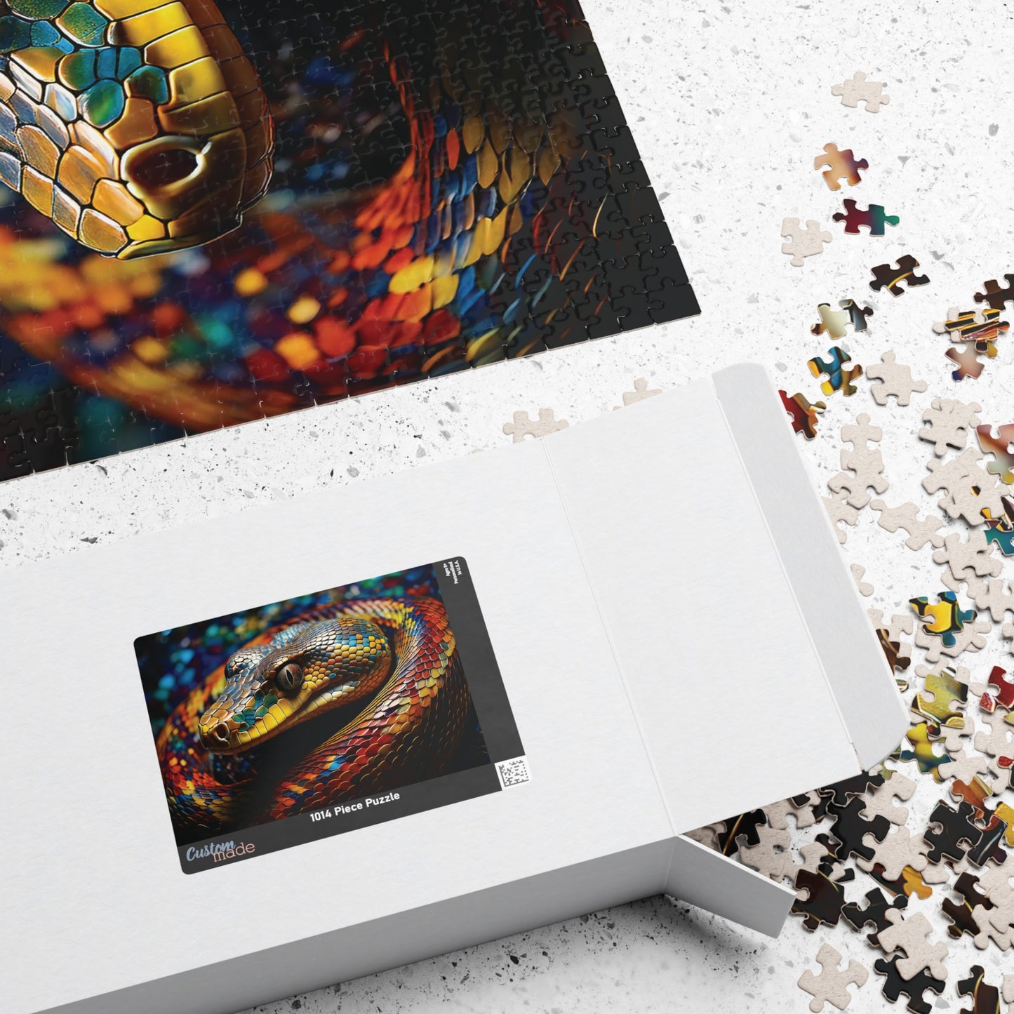 Snake Jigsaw Puzzle, Hyper-Realistic Snake Mosaic Art, 252 520 1014 pieces, Vivid Colors, Kaleidoscope Design, Colorful Snake Puzzle