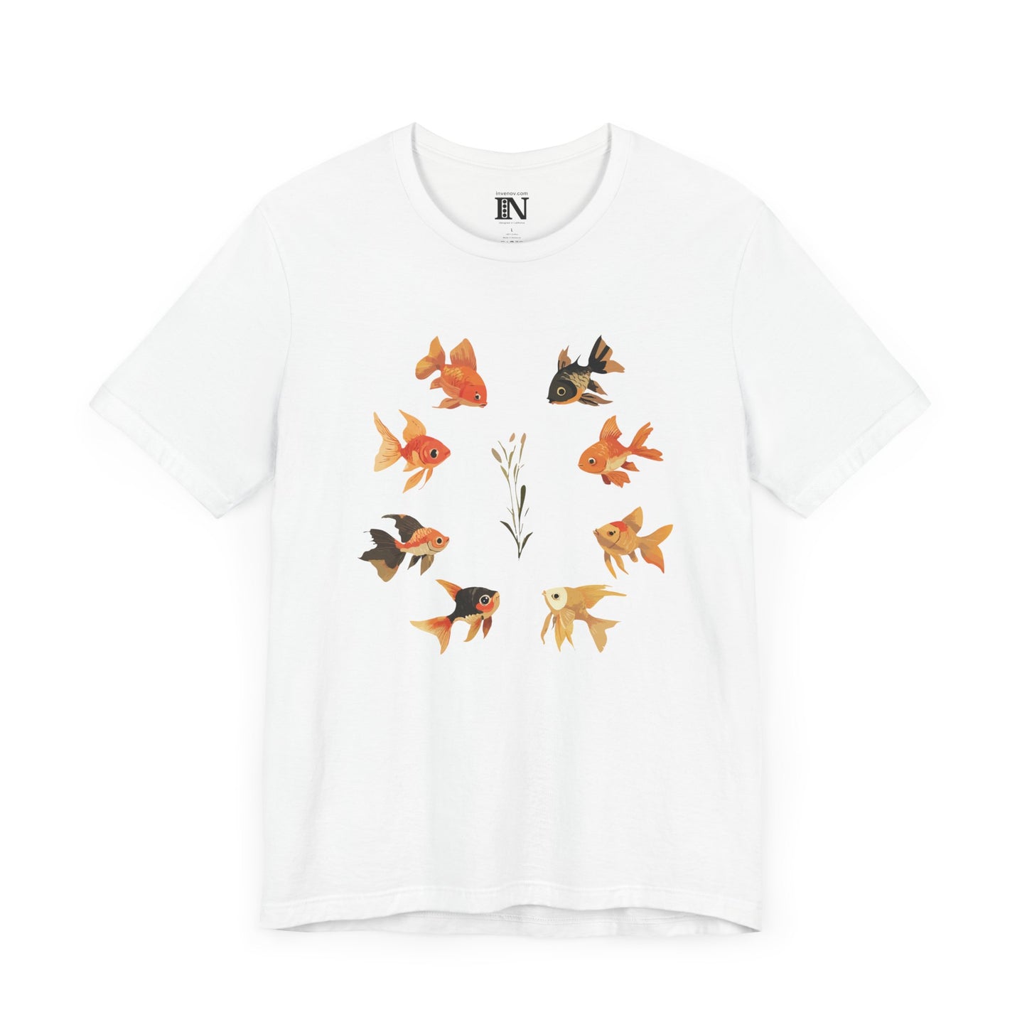 Goldfish Circle Shirt, Watercolor Style Fish Lover Tshirt, Aquatic Plant Nature Shirt, Minimalist Artistic Cotton Top, Summer Outfit Gift