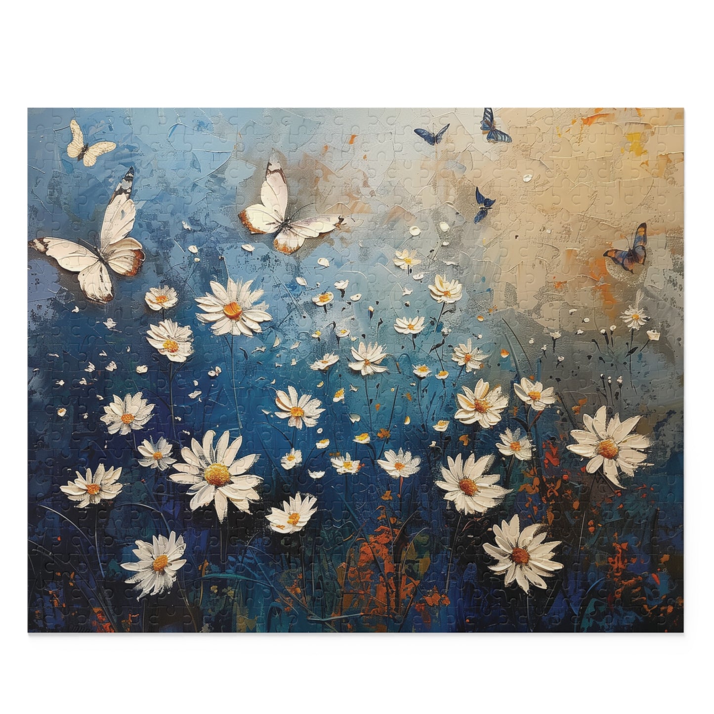 Daisy Flower Puzzle, Butterfly Jigsaw Puzzle, Beautiful Painting Puzzle, Artistic Puzzle, 120 pieces, 252 pieces, 500 pieces, Family Game