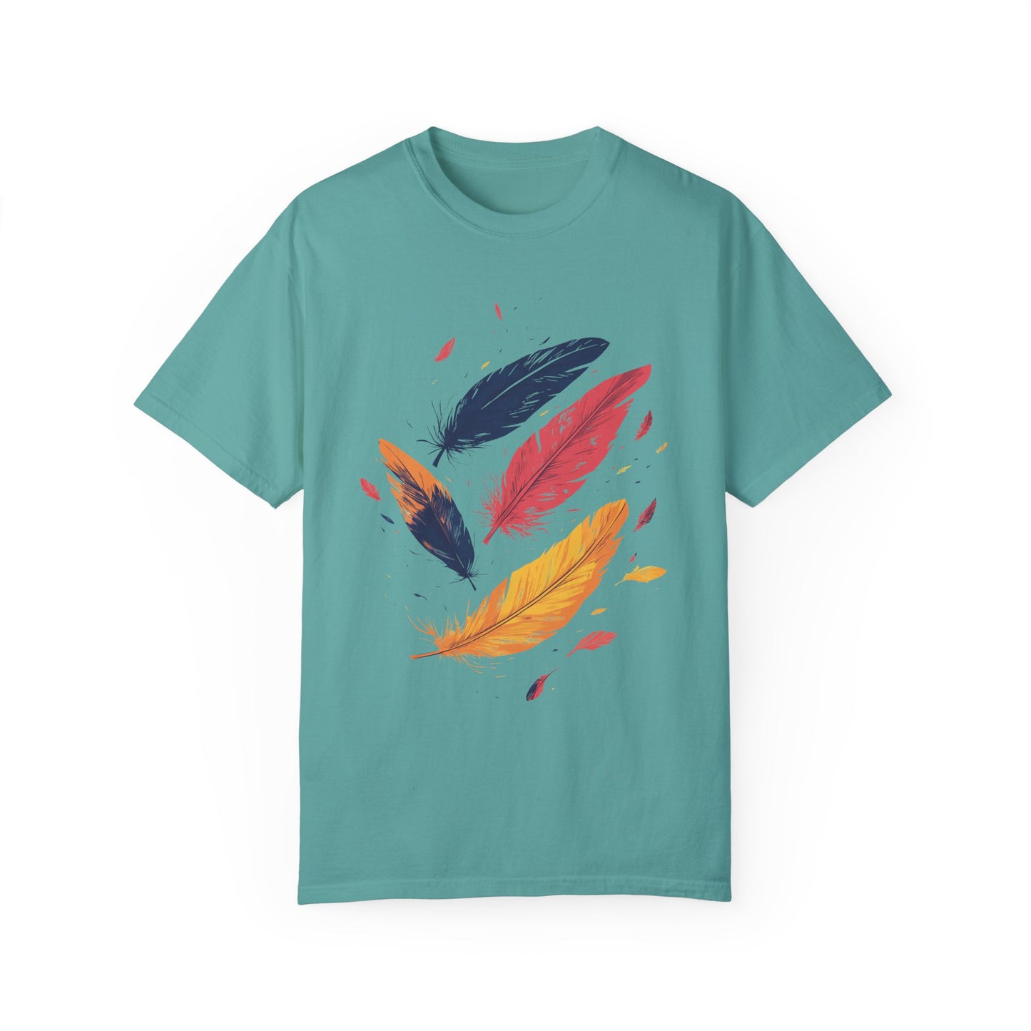 Comfort Colors Colorful Feathers Unisex Garment-Dyed T-shirt, Vibrant Feather Shirt, Nature-Inspired Top, Creative Artistic Shirt