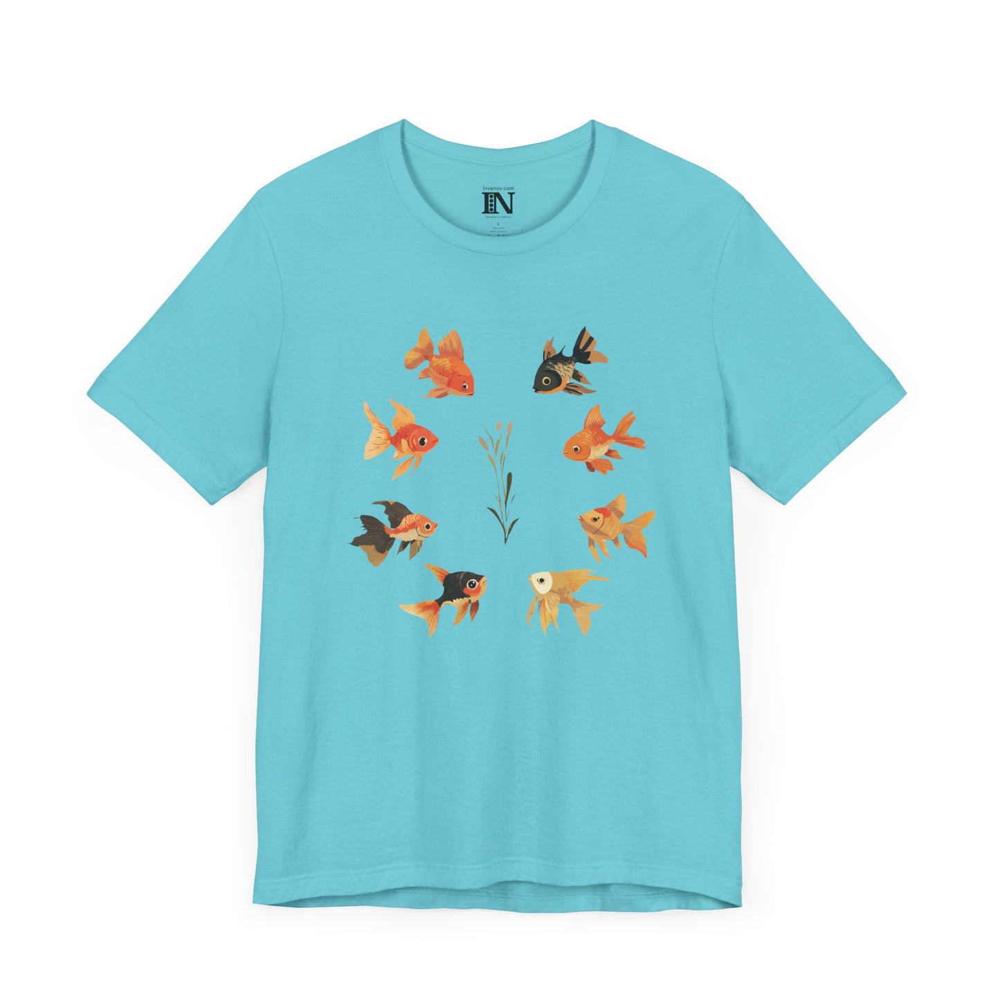 Goldfish Circle Shirt, Watercolor Style Fish Lover Tshirt, Aquatic Plant Nature Shirt, Minimalist Artistic Cotton Top, Summer Outfit Gift