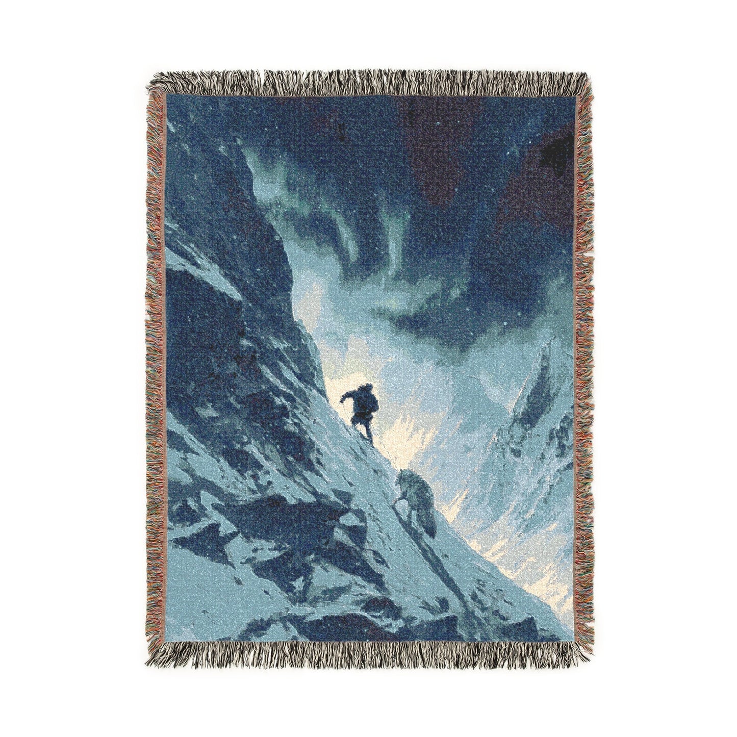 Snowy Mountain Adventure Woven Blanket, Home Decor Tapestry, Traveler Gift, Alpine Scene Throw, Cozy Couch Cover, Nature Lover Present