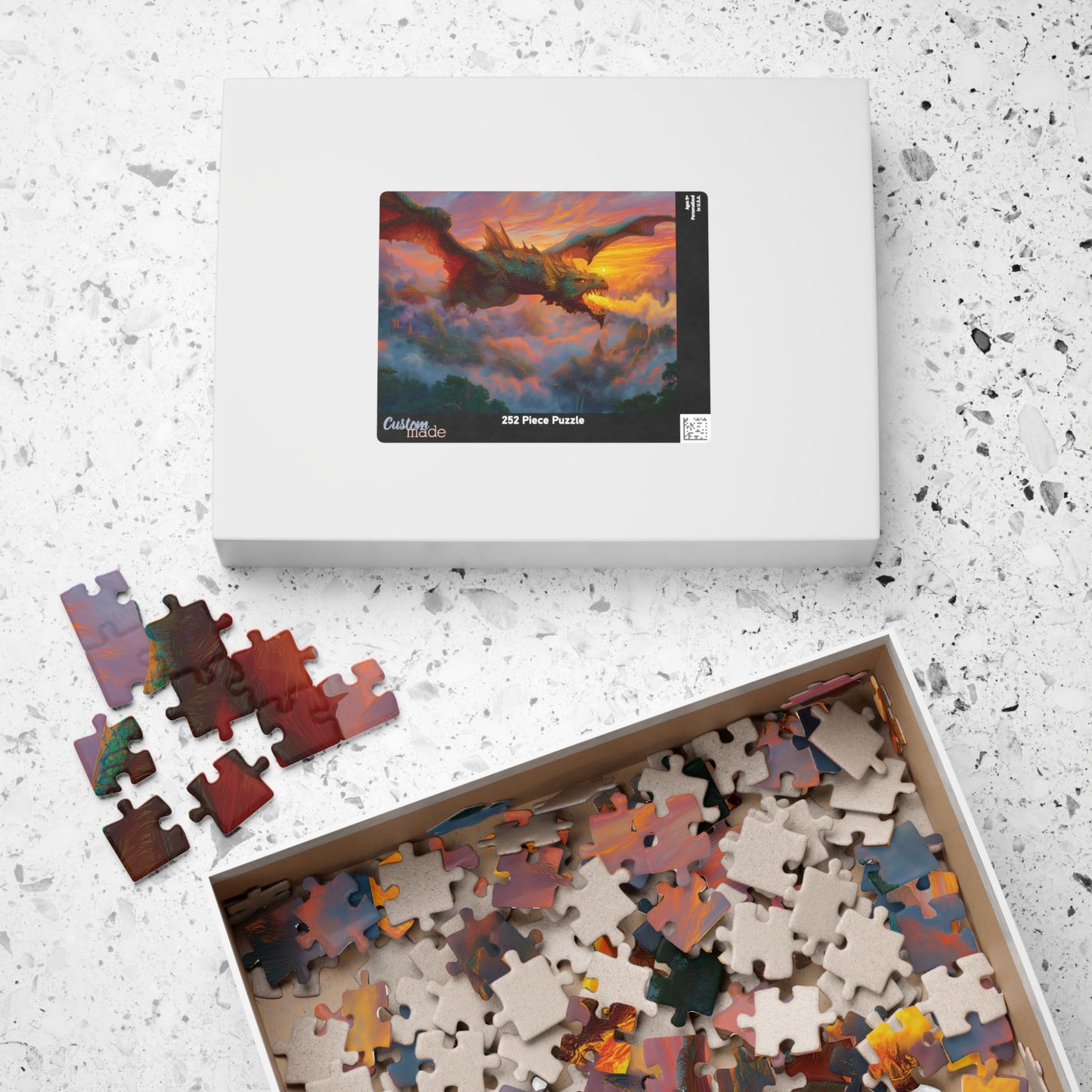 Epic Fire Breathing Dragon Jigsaw Puzzle, Flying Dragon Puzzle, Fantasy Art Legendary Creature Puzzle, Dragon Lover Gift, Challenging Puzzle