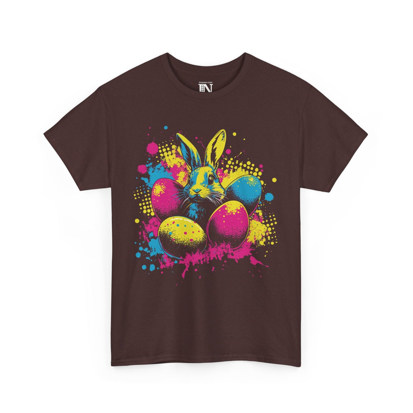 Easter Bunny Pop-Art Tee, Vibrant Graphic T-Shirt for Casual Wear, Neon Easter Rabbit Shirt, Festive Easter Egg Design, Playful Holiday Top