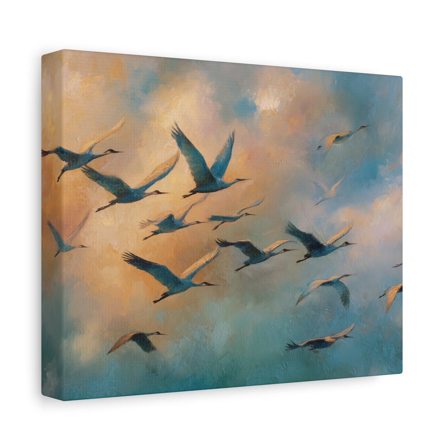 Birds in Flight Canvas Print Wall Art, Oil Painting Style, Sunrise Sunset and Birds Wall Art, Wall Art Decor, Living Room Decoration