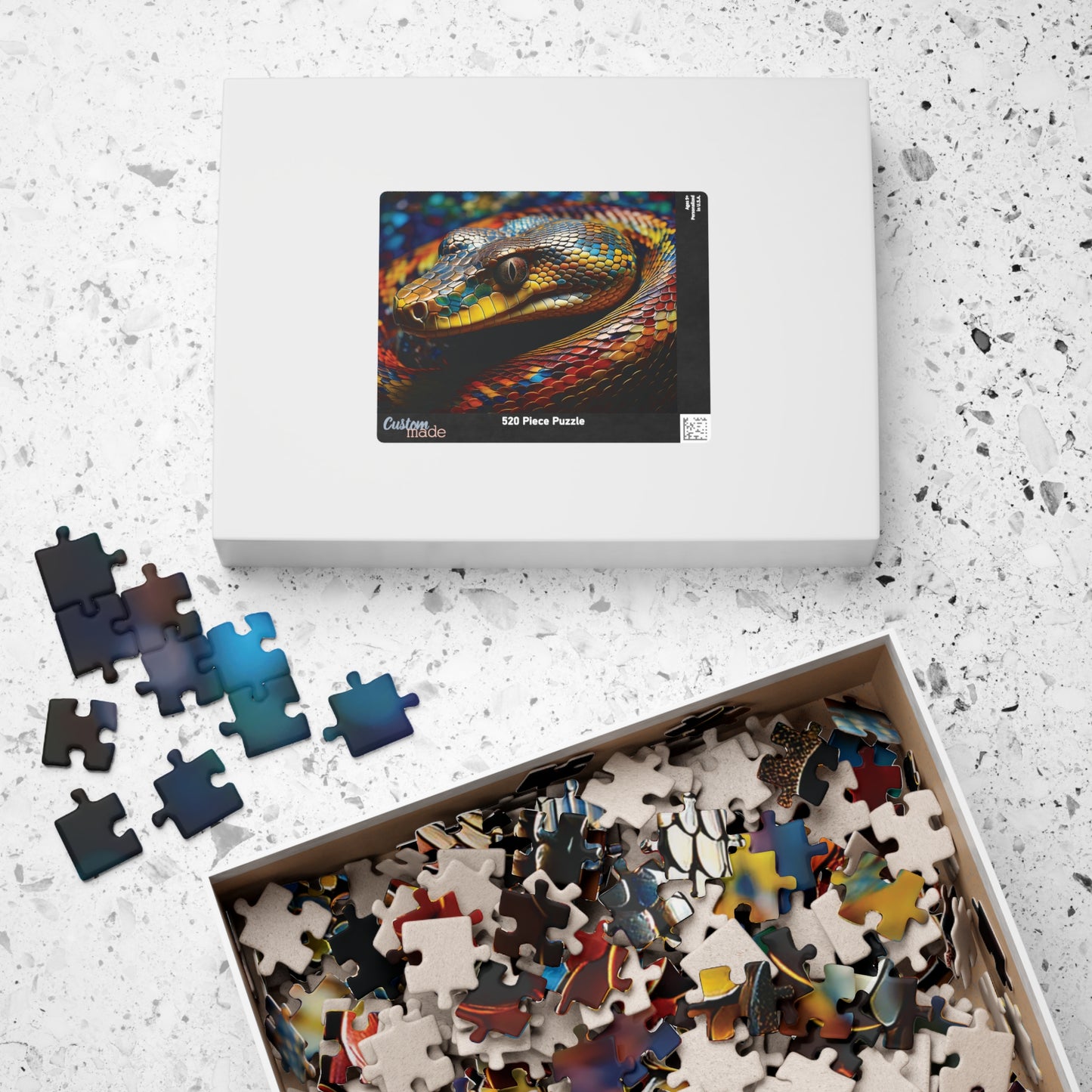 Snake Jigsaw Puzzle, Hyper-Realistic Snake Mosaic Art, 252 520 1014 pieces, Vivid Colors, Kaleidoscope Design, Colorful Snake Puzzle