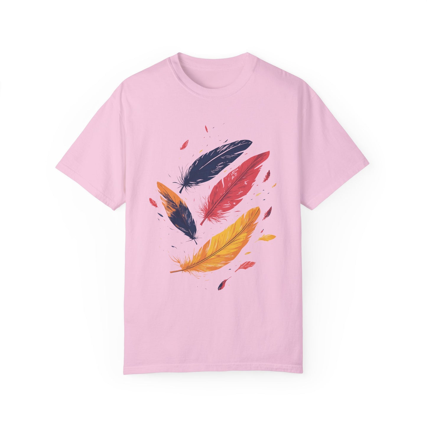 Comfort Colors Colorful Feathers Unisex Garment-Dyed T-shirt, Vibrant Feather Shirt, Nature-Inspired Top, Creative Artistic Shirt