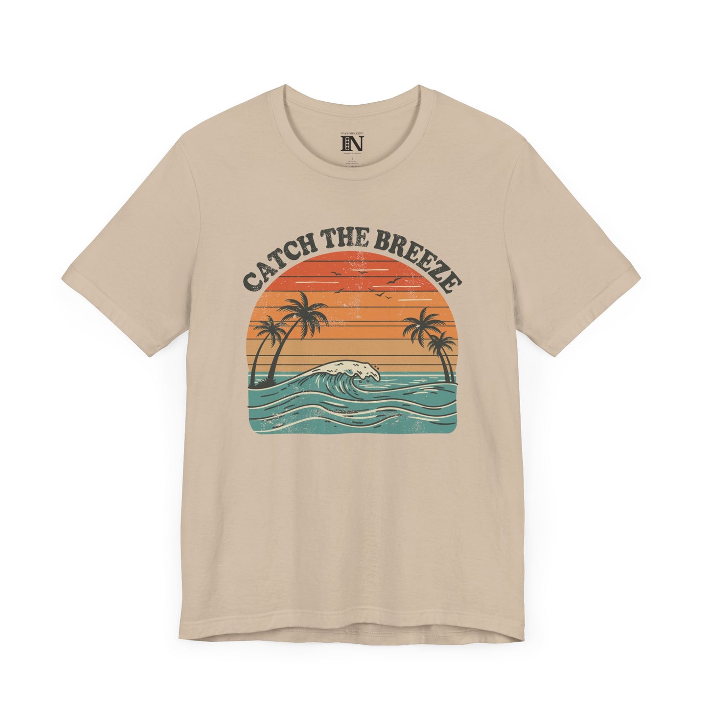 Vintage Style Catch the Breeze Sunset T-Shirt, Ocean Waves Palm Trees Tee, Retro Coastal Summer Shirt, Surfing Beach Lover, Boho Nostalgic