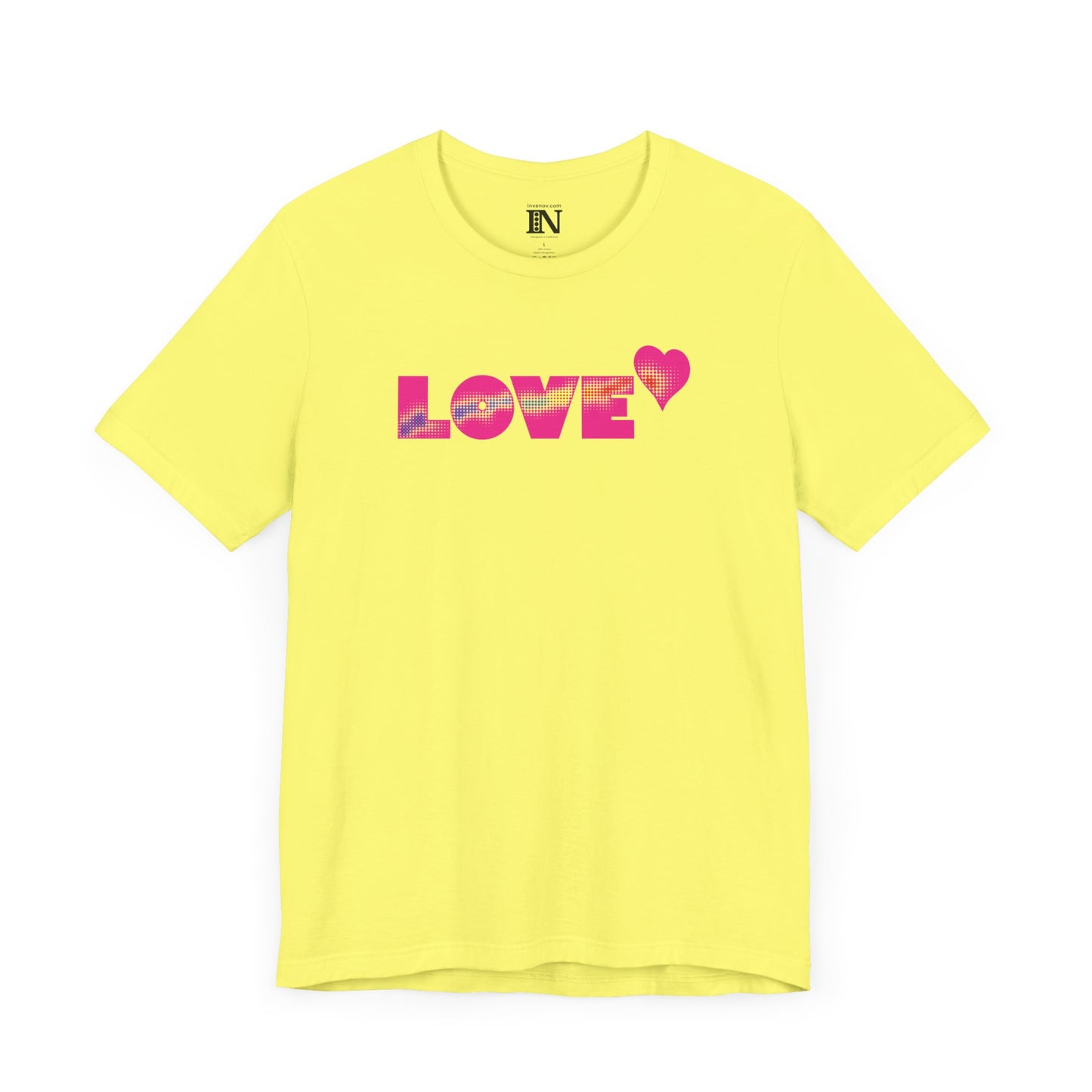 Valentines Love Shirt, Love Retro Pop-Art Unisex Tee, Bold Uppercase Letters, Hot Pink, Halftone Gradient Effect, Minimalistic Design