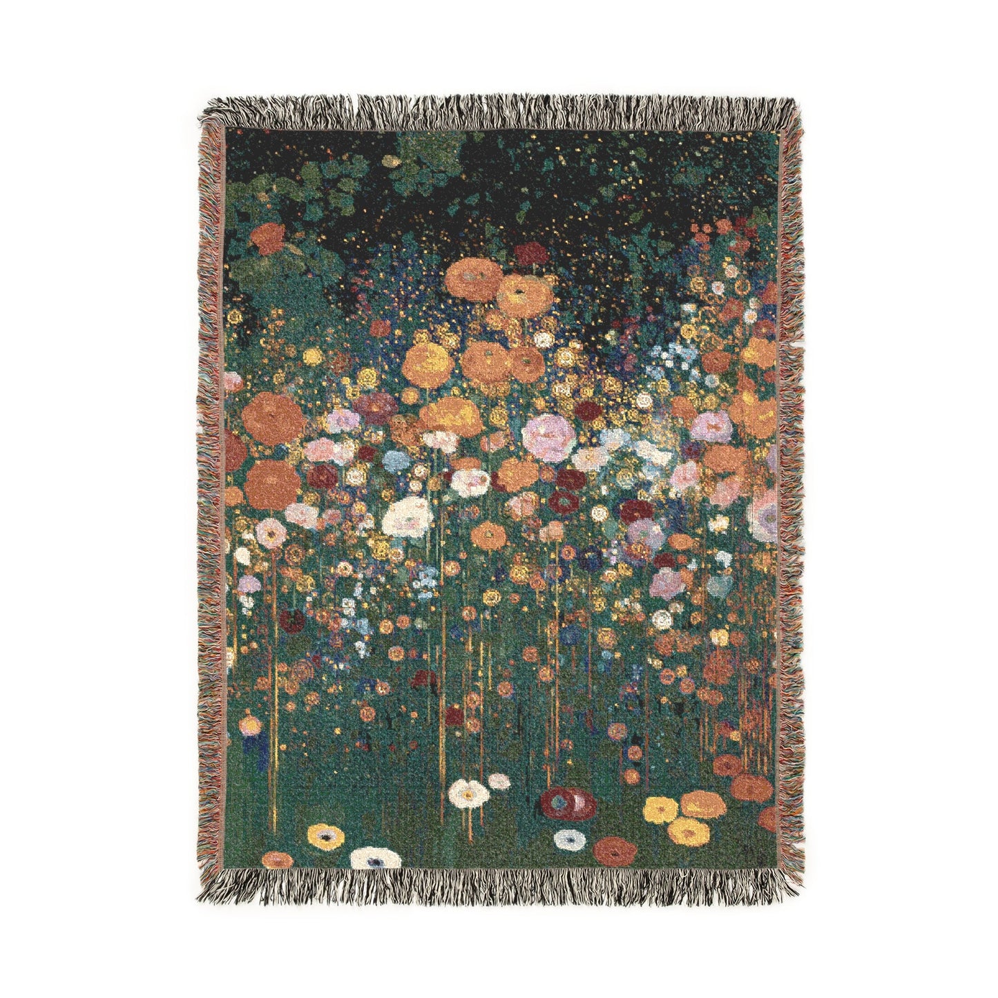 Artistic Floral Woven Blanket, Impressionistic Style Design Tapestry, Fringed Edge Throw, Pointillism Style Home Decor, Sofa Bed Cover Throw