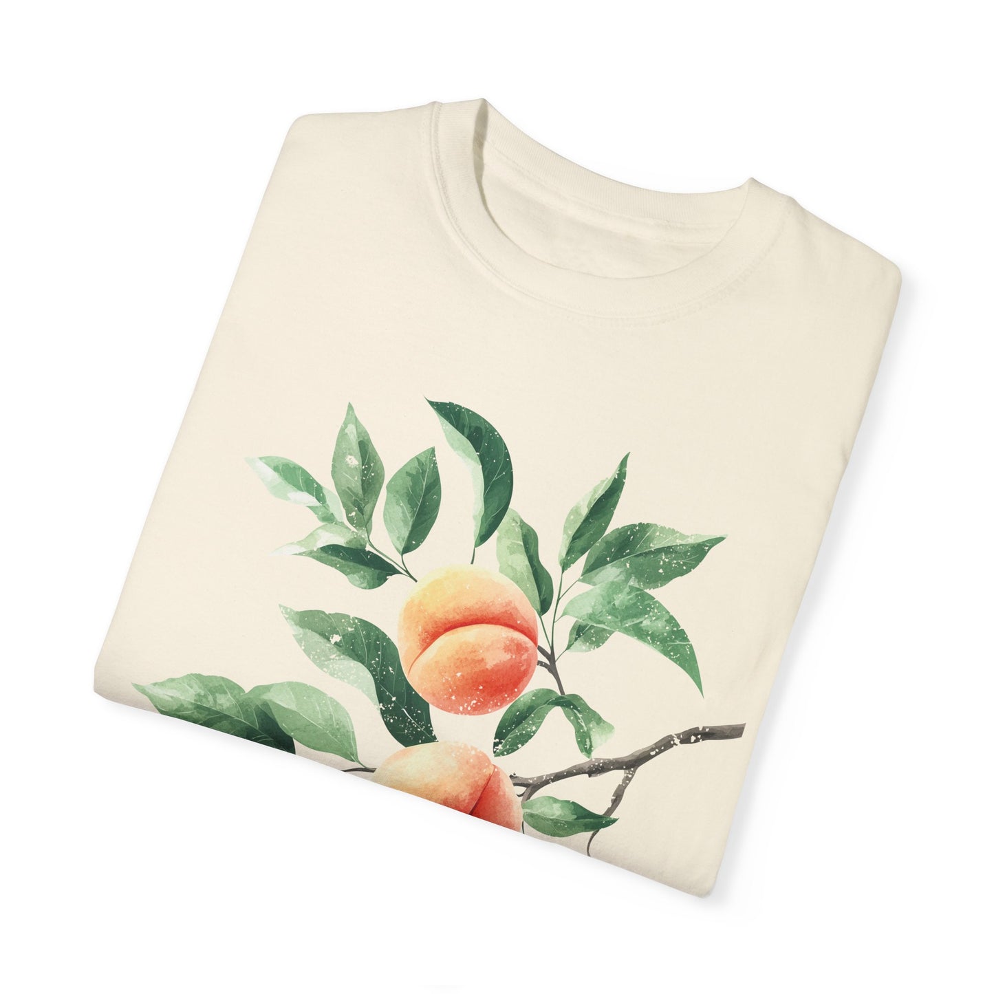 Comfort Colors Peach Branch Watercolor Style Garment-Dyed T-shirt, Botanical Boho Summer Tee, Worn-in Distressed Art Shirt, Fruit Lover