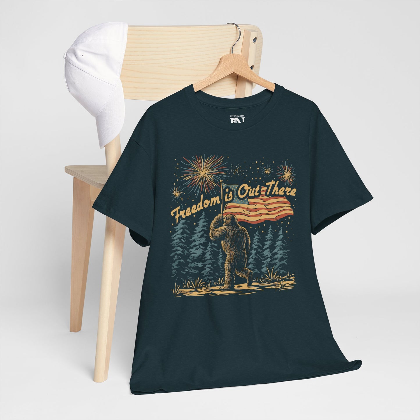 Sasquatch Independence Day Shirt, Patriotic Fourth of July Shirt, Freedom is Out There Tee, Retro American Flag Tee, Funny American Shirt