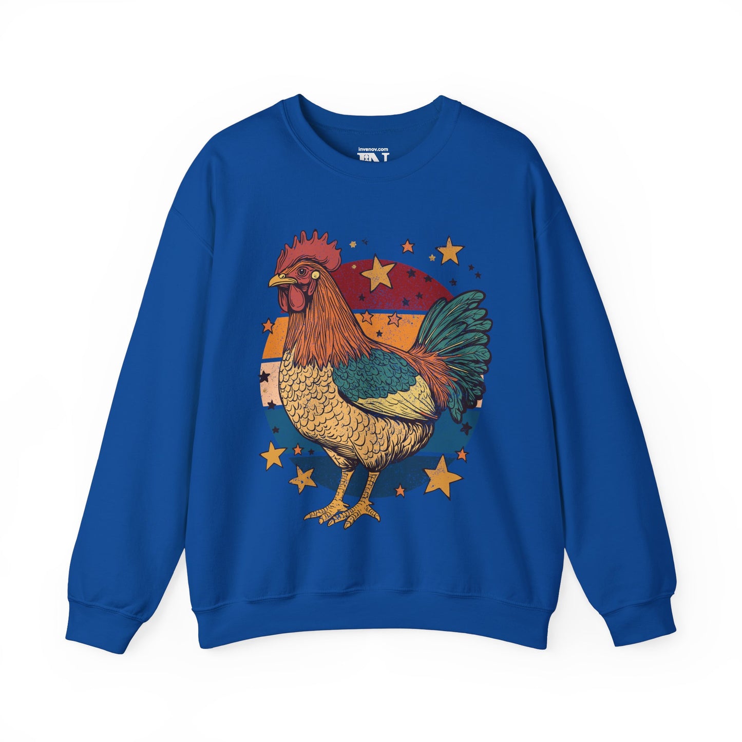 Rooster Retro Graphic Sweatshirt, Vintage Farm Charm Crewneck Jumper, Rustic Chicken Print Sweater, Bold Animal Lover Top, Distressed Style