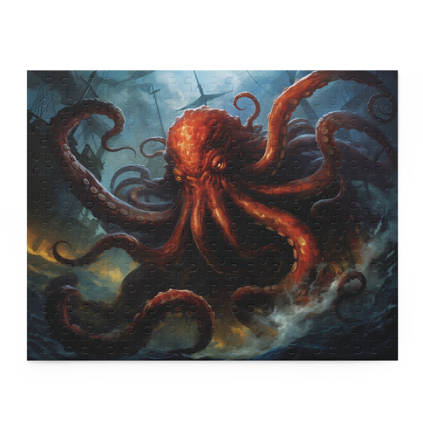 Kraken Attack Puzzle, Giant Octopus Jigsaw Puzzles, 120 pieces, 252 pieces, 500 pieces, Family Game Puzzle, Fantasy Creature Lover Gift