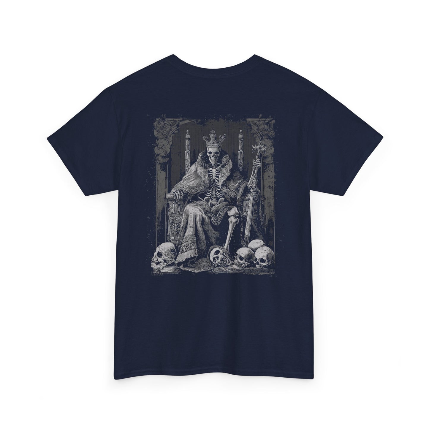 Gothic Skull Shirt, Skeleton King Shirt, Dark Aesthetic Style Shirt, Flaming Crown Graphic Tee, Royal Robes Edgy Style, Mysterious Design