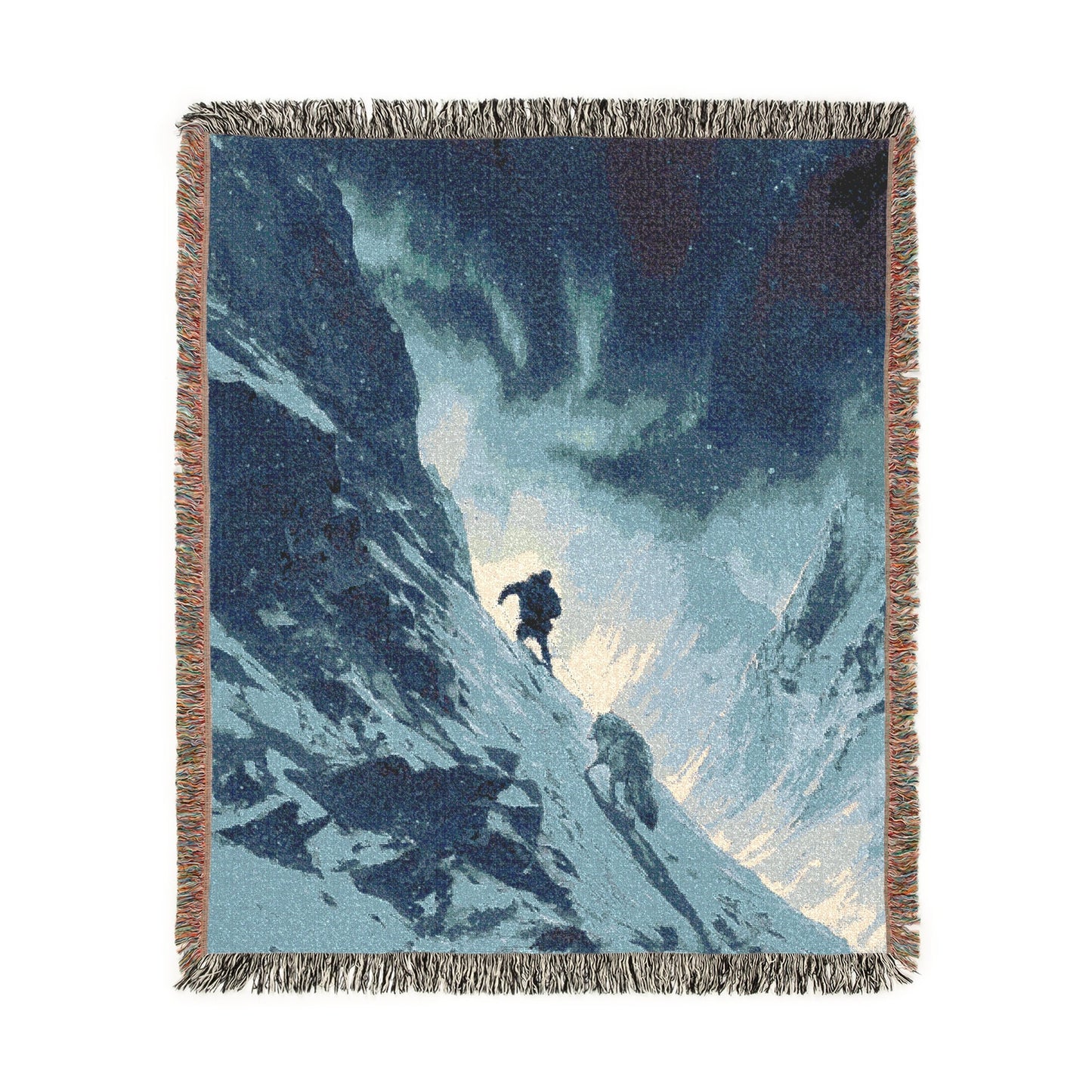 Snowy Mountain Adventure Woven Blanket, Home Decor Tapestry, Traveler Gift, Alpine Scene Throw, Cozy Couch Cover, Nature Lover Present
